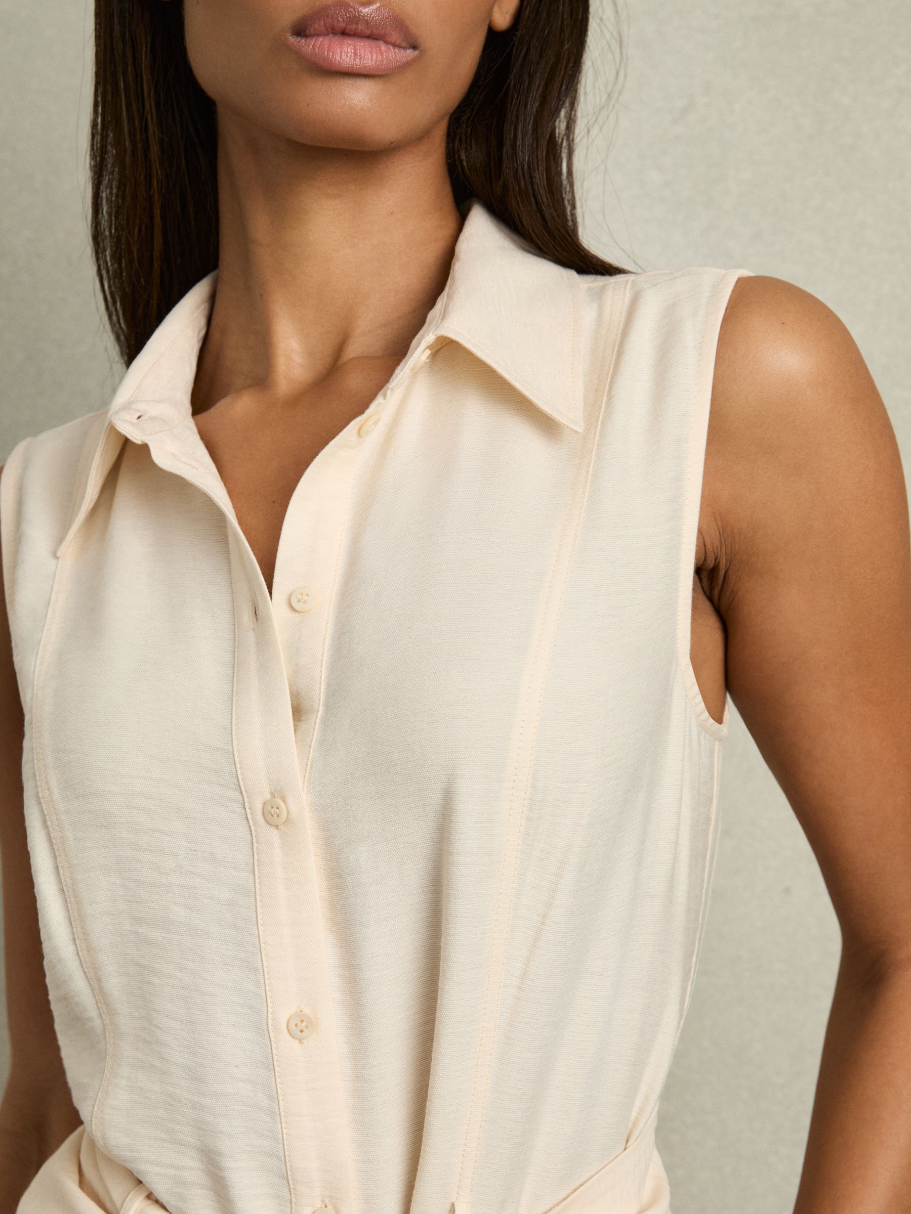 Belted Beach Cover-Up Playsuit in Cream - Image 3 of 5