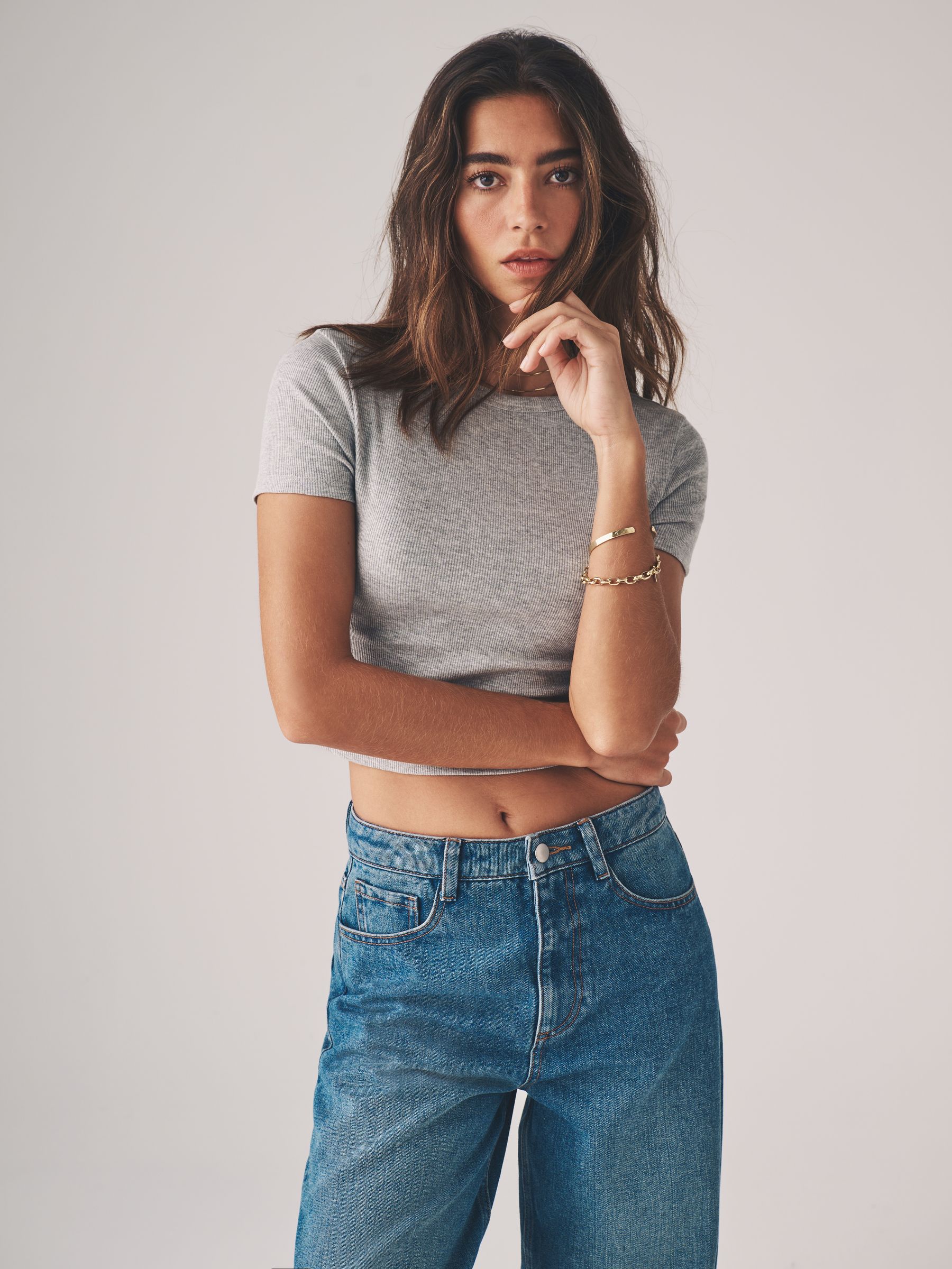 4 Pack Ribbed Cropped Fitted T-Shirts - Image 3 of 6