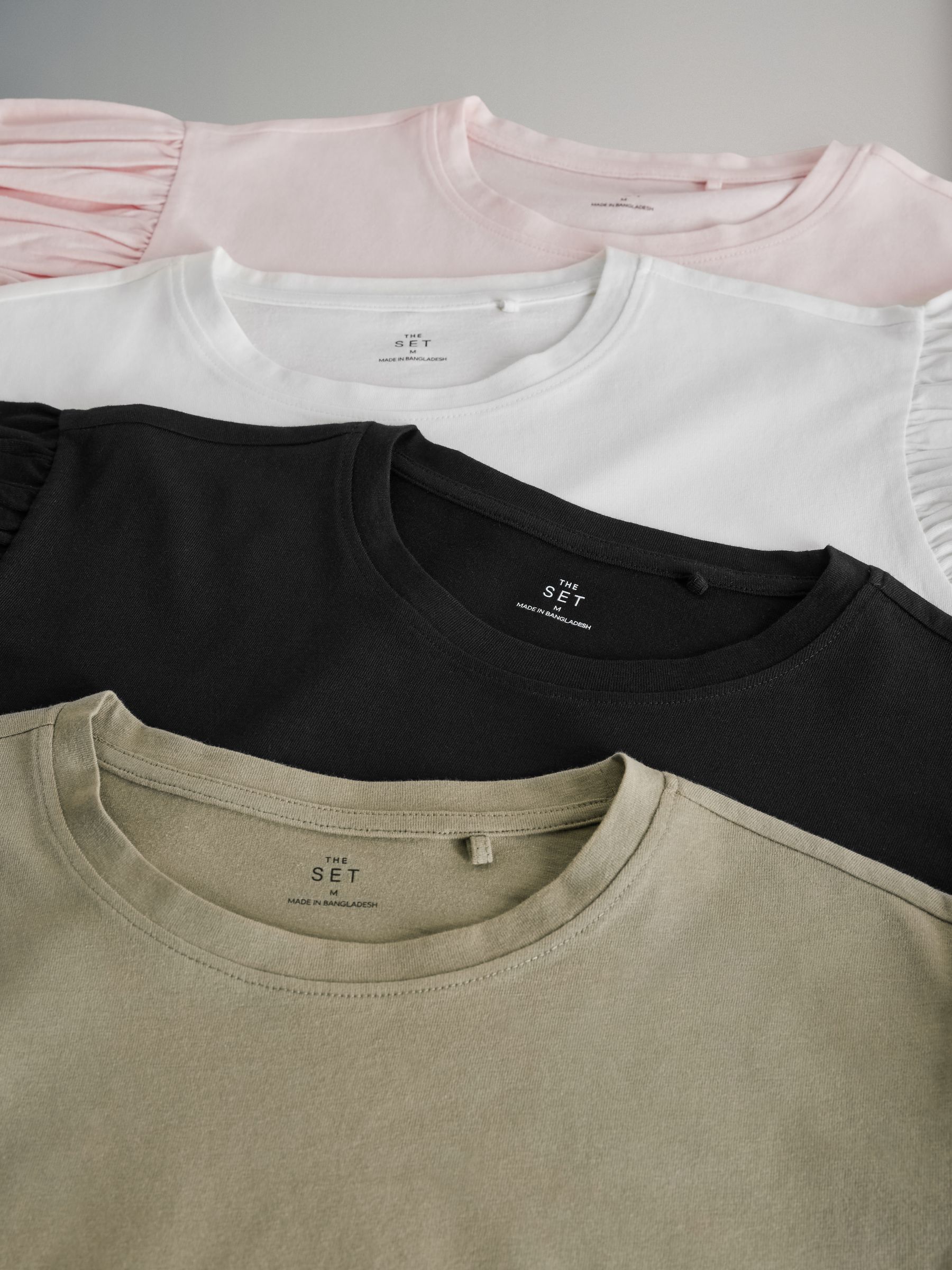 Black/Khaki Green/Cream/Light Pink - 4 Pack Ruffle Short Sleeve T-Shirts - Image 10 of 11