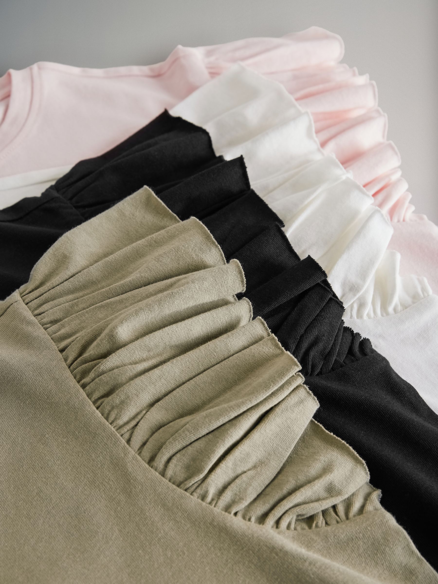 Black/Khaki Green/Cream/Light Pink - 4 Pack Ruffle Short Sleeve T-Shirts - Image 11 of 11
