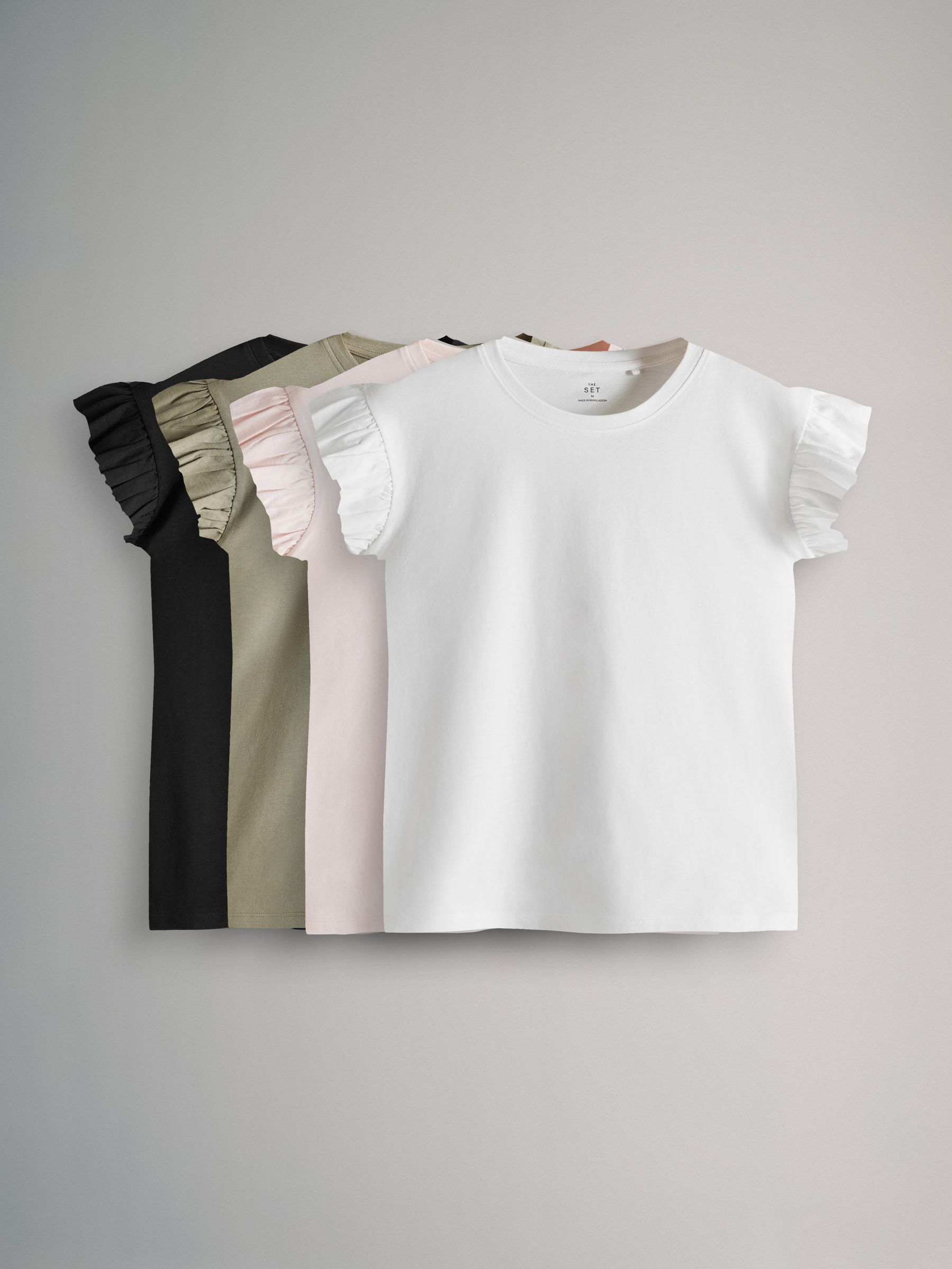 Black/Khaki Green/Cream/Light Pink - 4 Pack Ruffle Short Sleeve T-Shirts - Image 2 of 11