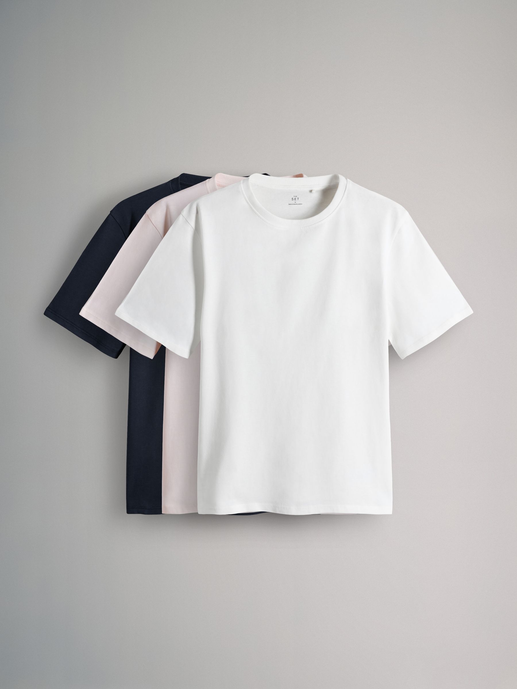 Navy/Cream/Peach - 3 Pack Relaxed Short Sleeved 100% Cotton T-Shirts - Image 1 of 6 Navy/Cream/Peach - 3 Pack Relaxed Short Sleeved 100% Cotton T-Shirts - Image 1 of 6