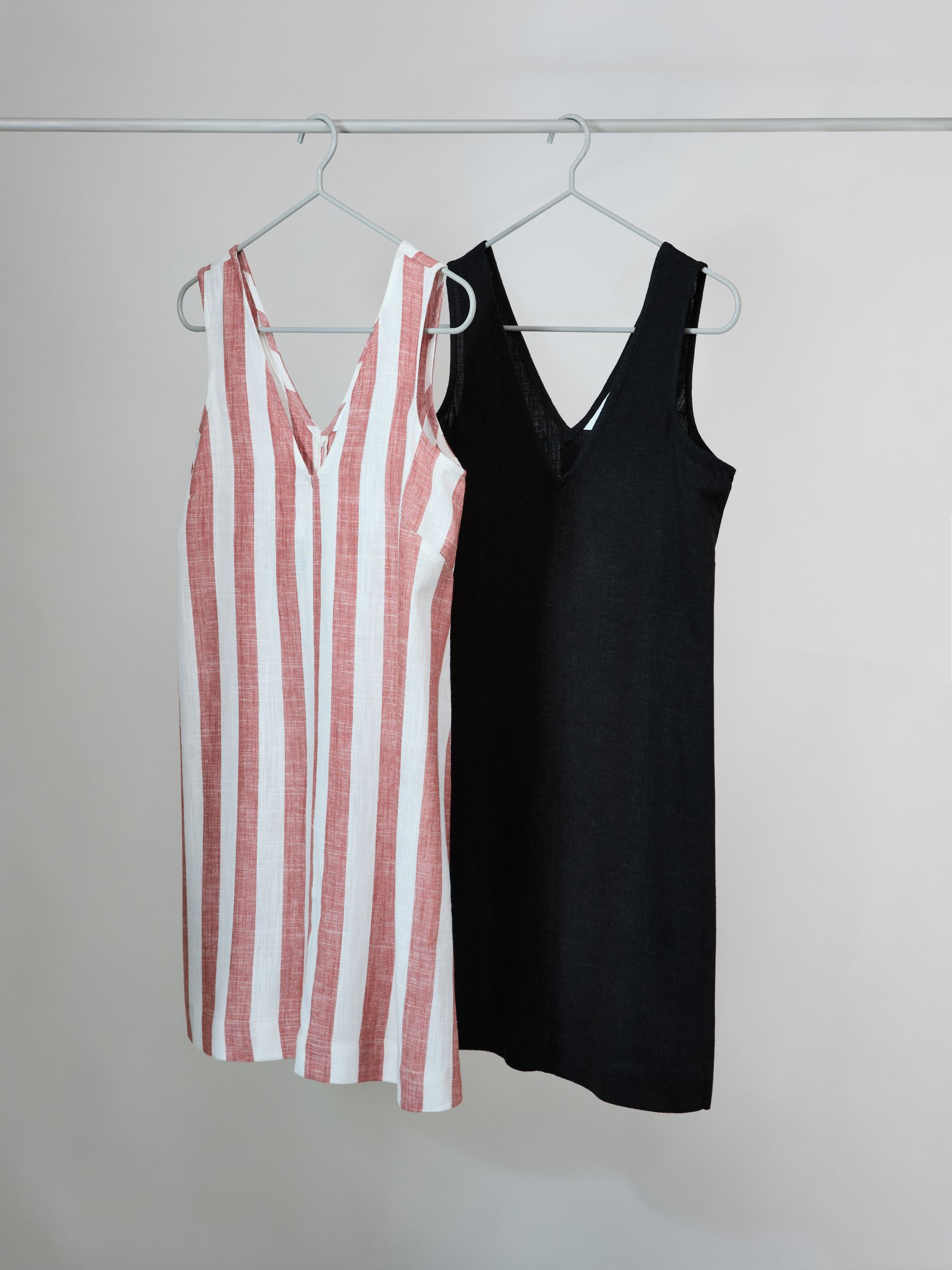 Black/Clay Stripe 2 Pack V-Neck Shift Dress with Linen - Image 2 of 9