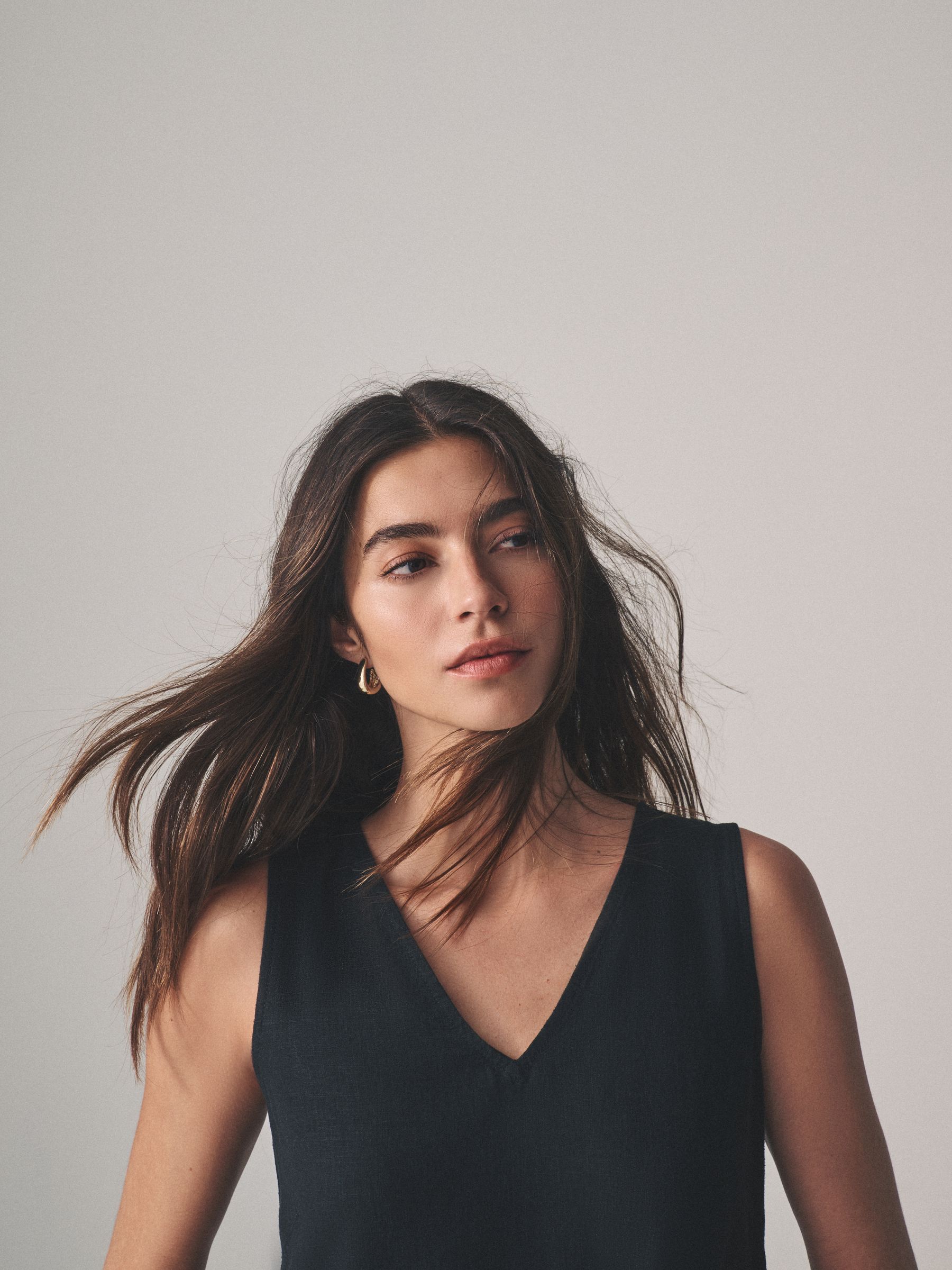 Black/Clay Stripe 2 Pack V-Neck Shift Dress with Linen - Image 6 of 9