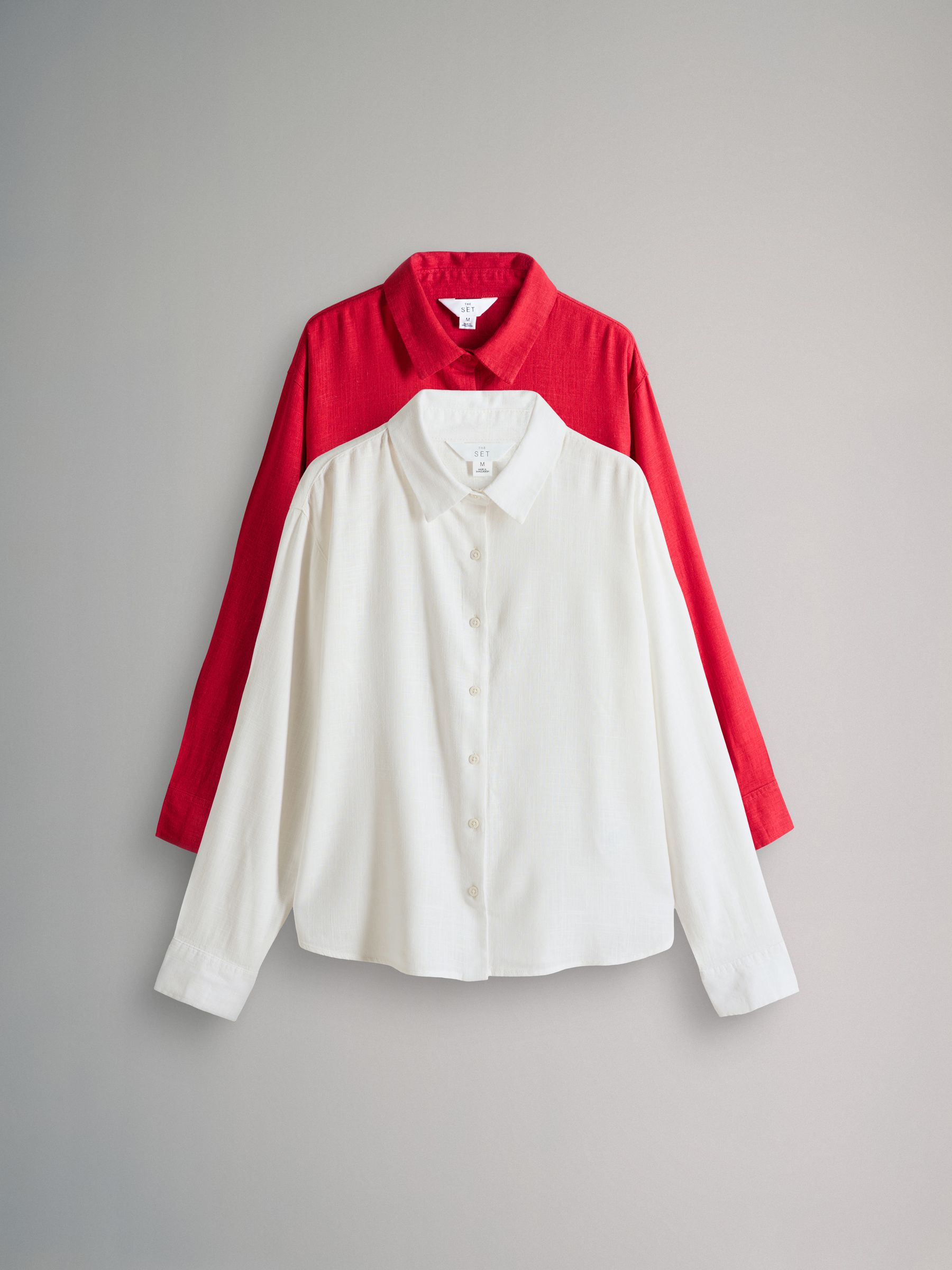 Red/White 2 Pack Button Through Shirts with Linen - Image 1 of 5