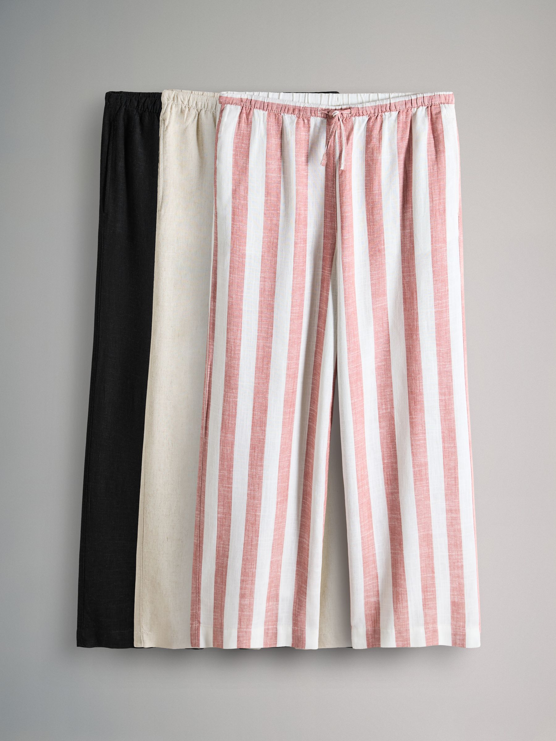 Black/Neutral/Clay Stripe Pull On Wide Leg Trousers 3 Pack With Linen - Image 2 of 14