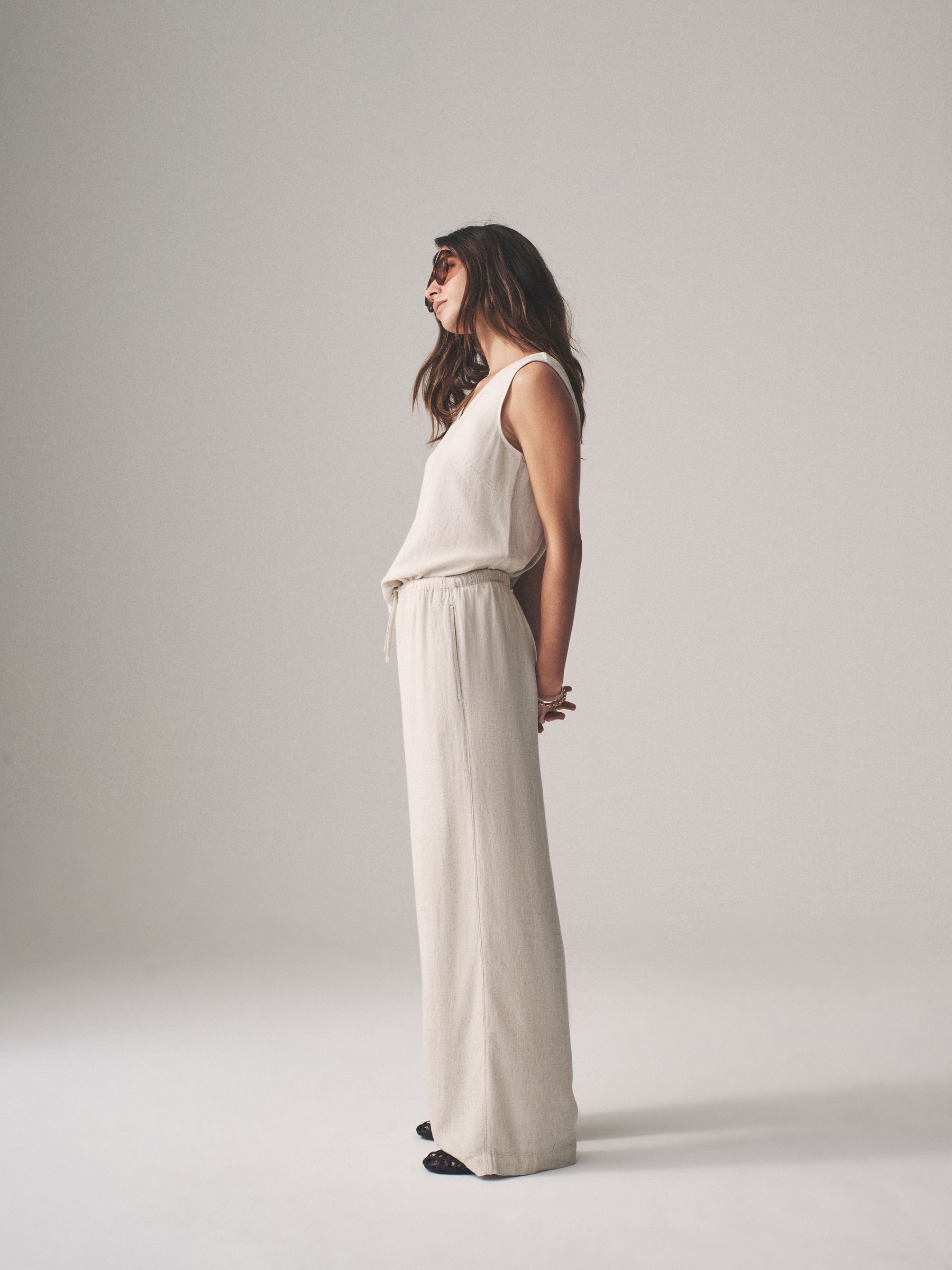 Black/Neutral/Clay Stripe Pull On Wide Leg Trousers 3 Pack With Linen - Image 6 of 14