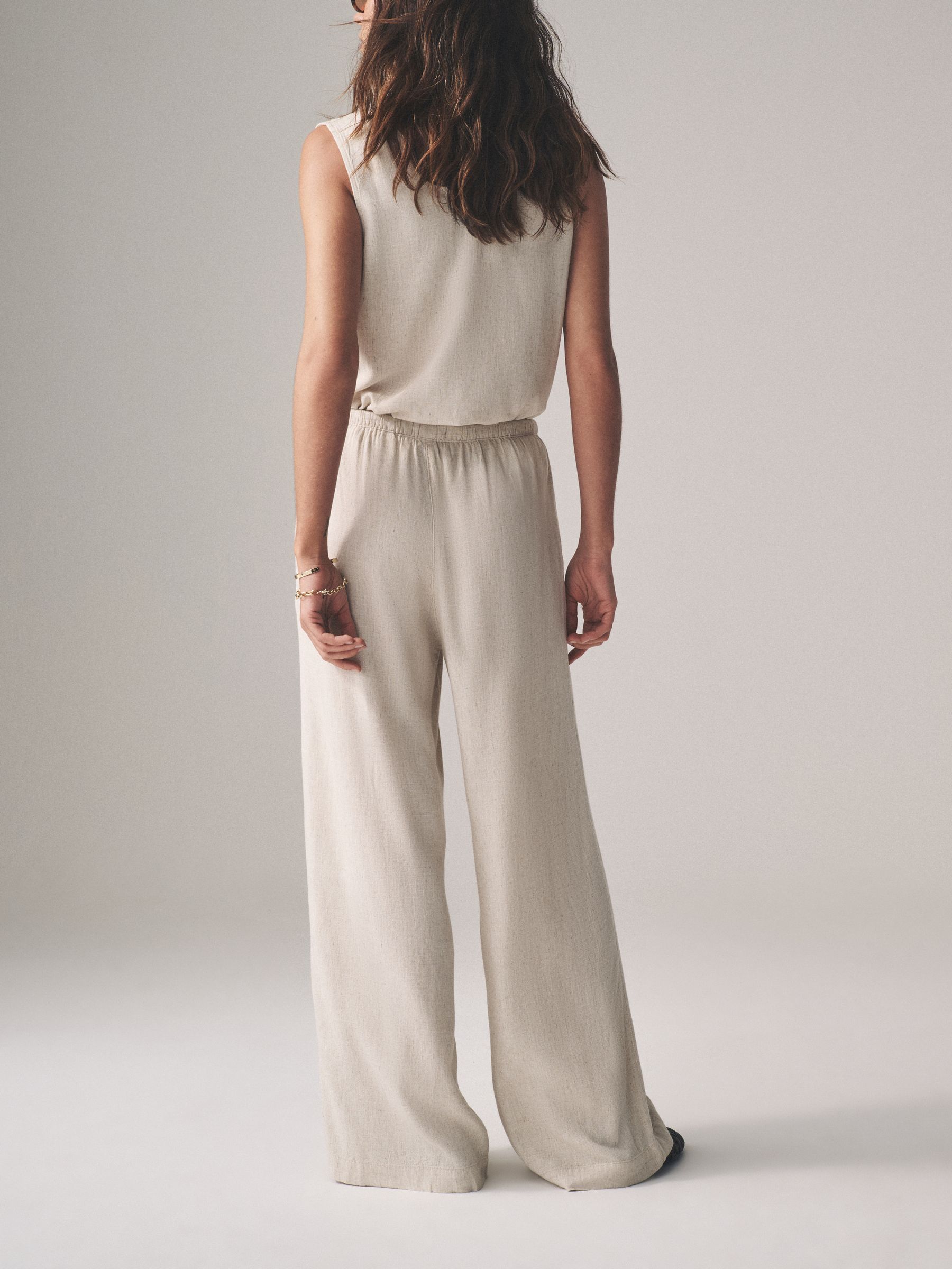 Black/Neutral/Clay Stripe Pull On Wide Leg Trousers 3 Pack With Linen - Image 8 of 14