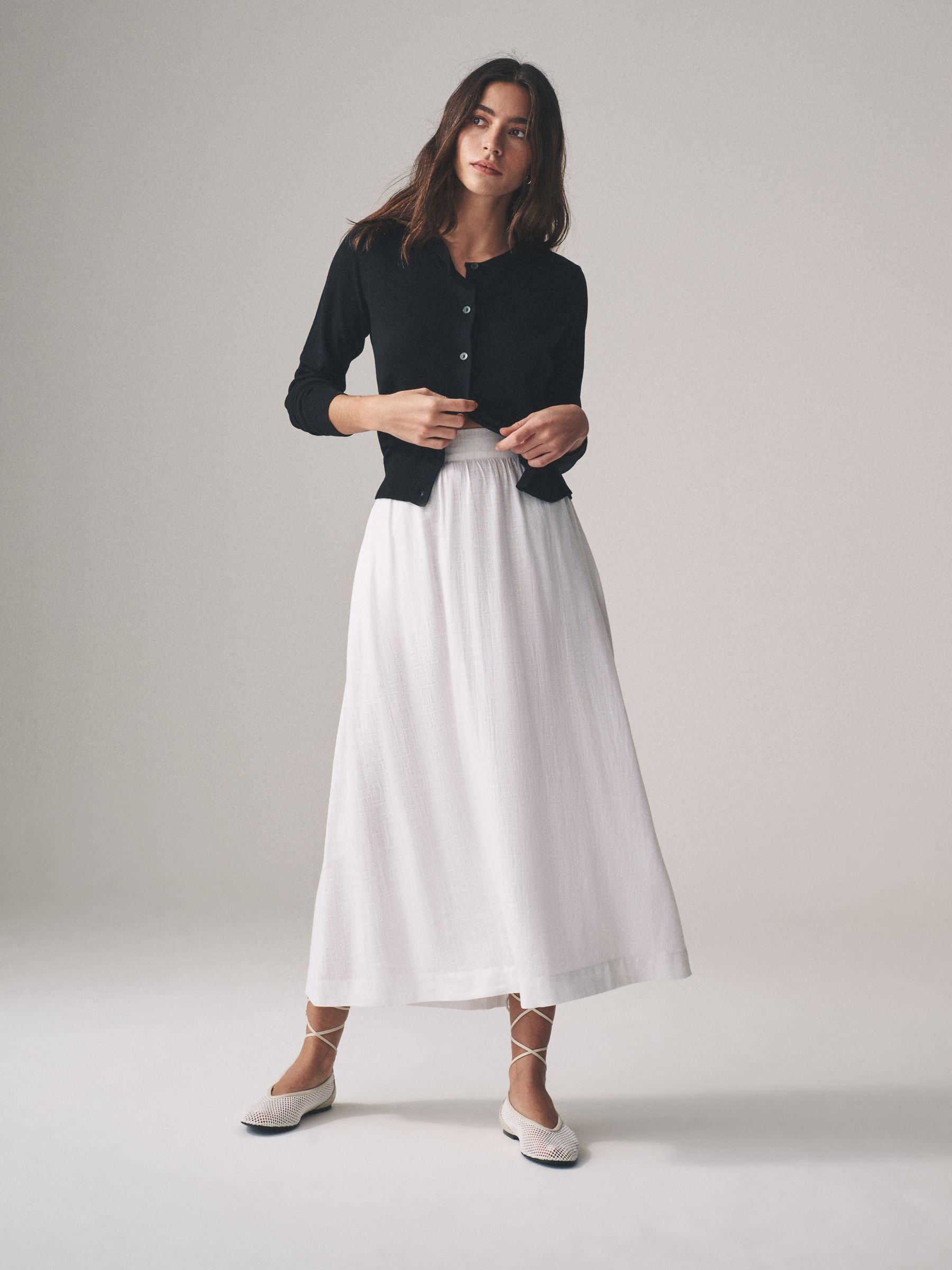 White/Black 2 Pack Pull On Maxi Skirts with Linen - Image 1 of 11