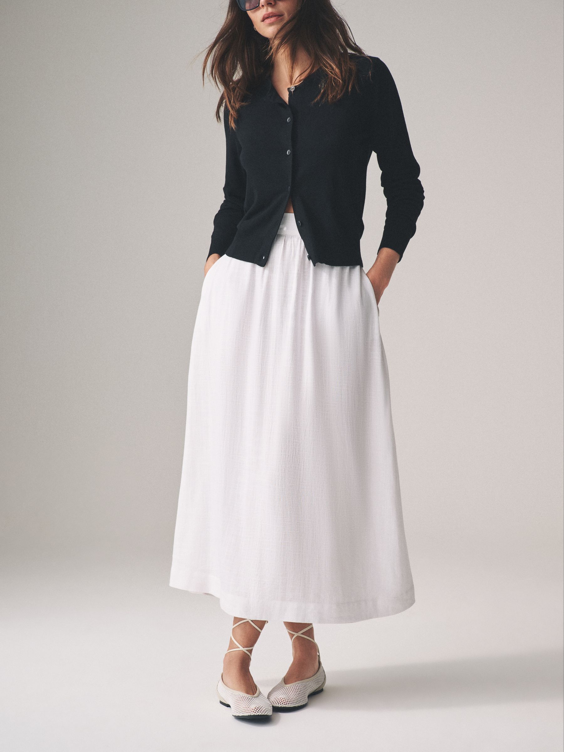 White/Black 2 Pack Pull On Maxi Skirts with Linen - Image 3 of 11
