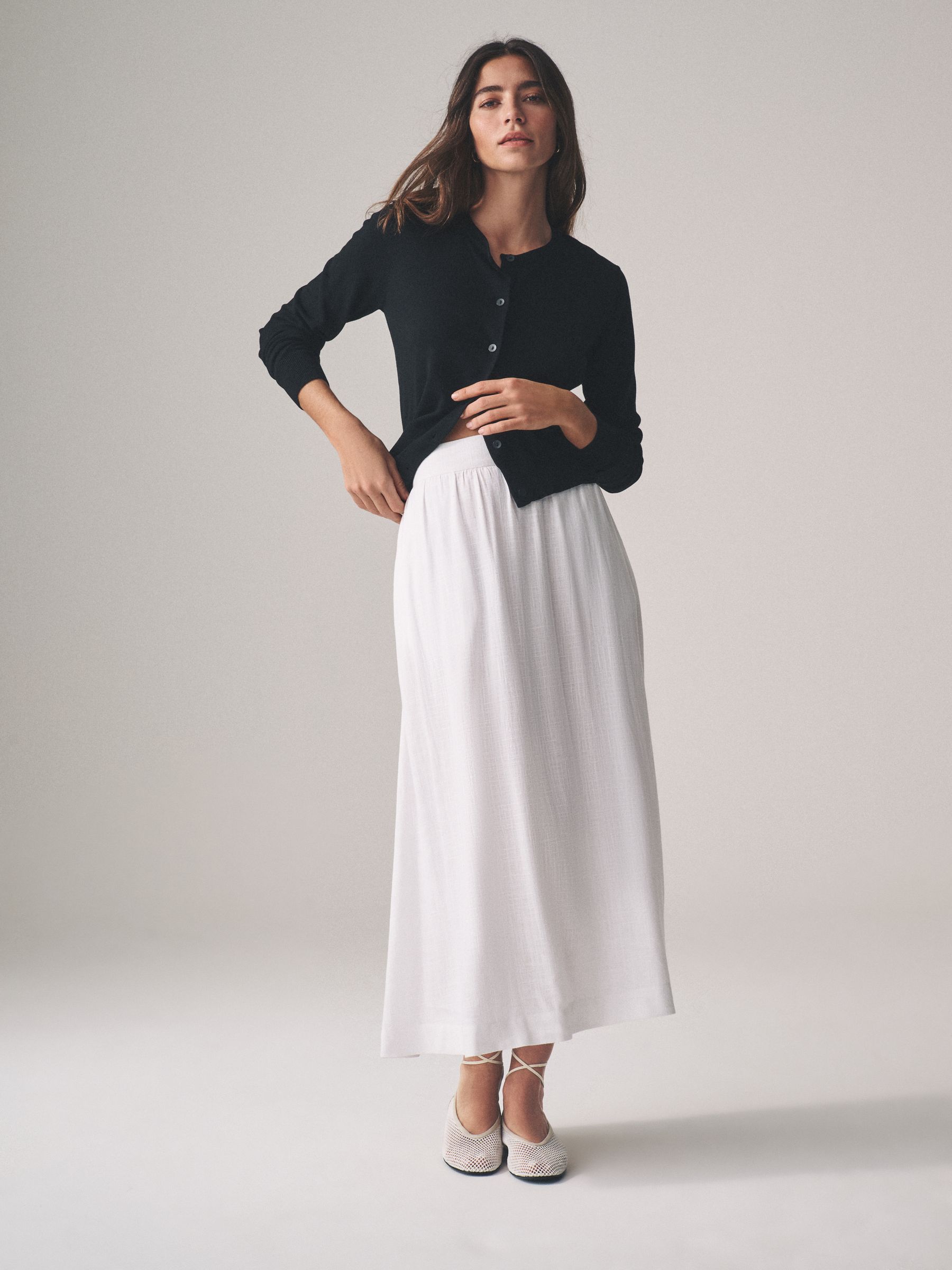 White/Black 2 Pack Pull On Maxi Skirts with Linen - Image 5 of 11