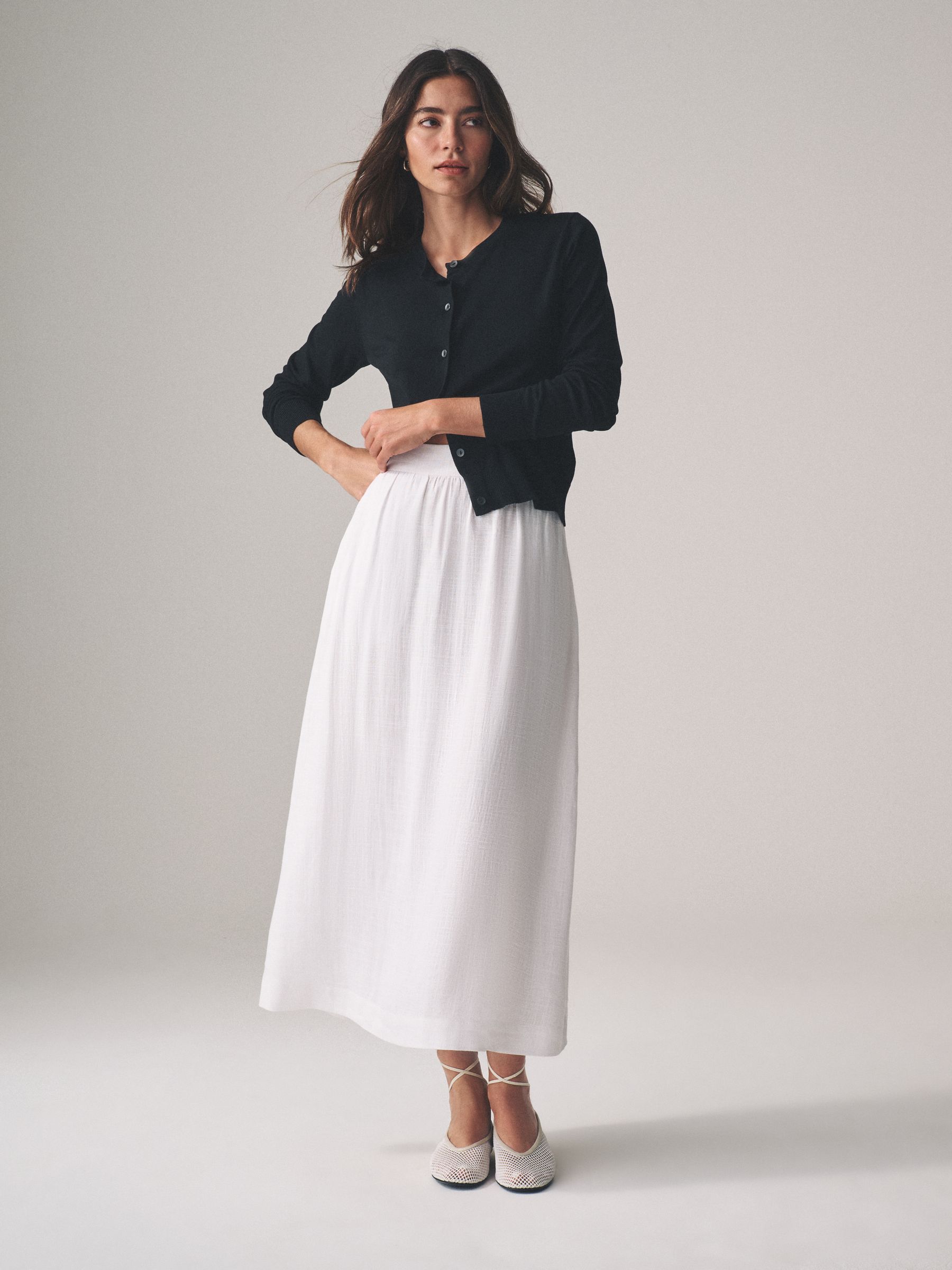 White/Black 2 Pack Pull On Maxi Skirts with Linen - Image 6 of 11