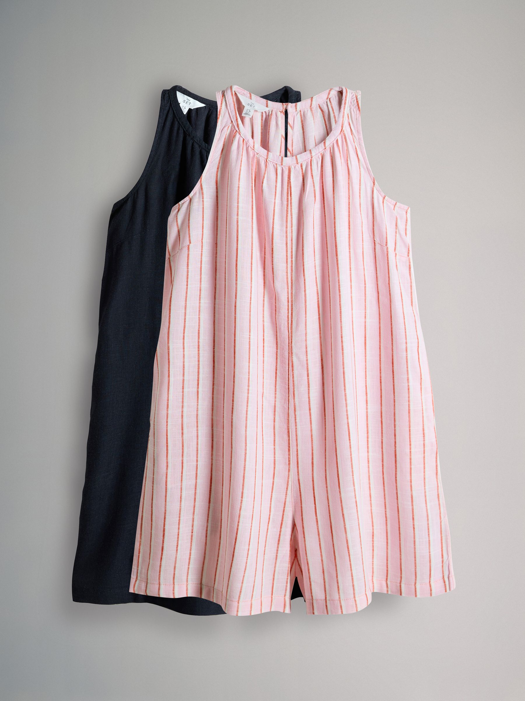 Navy/Pink Stripe 2 Pack Swing Playsuits with Linen - Image 2 of 11