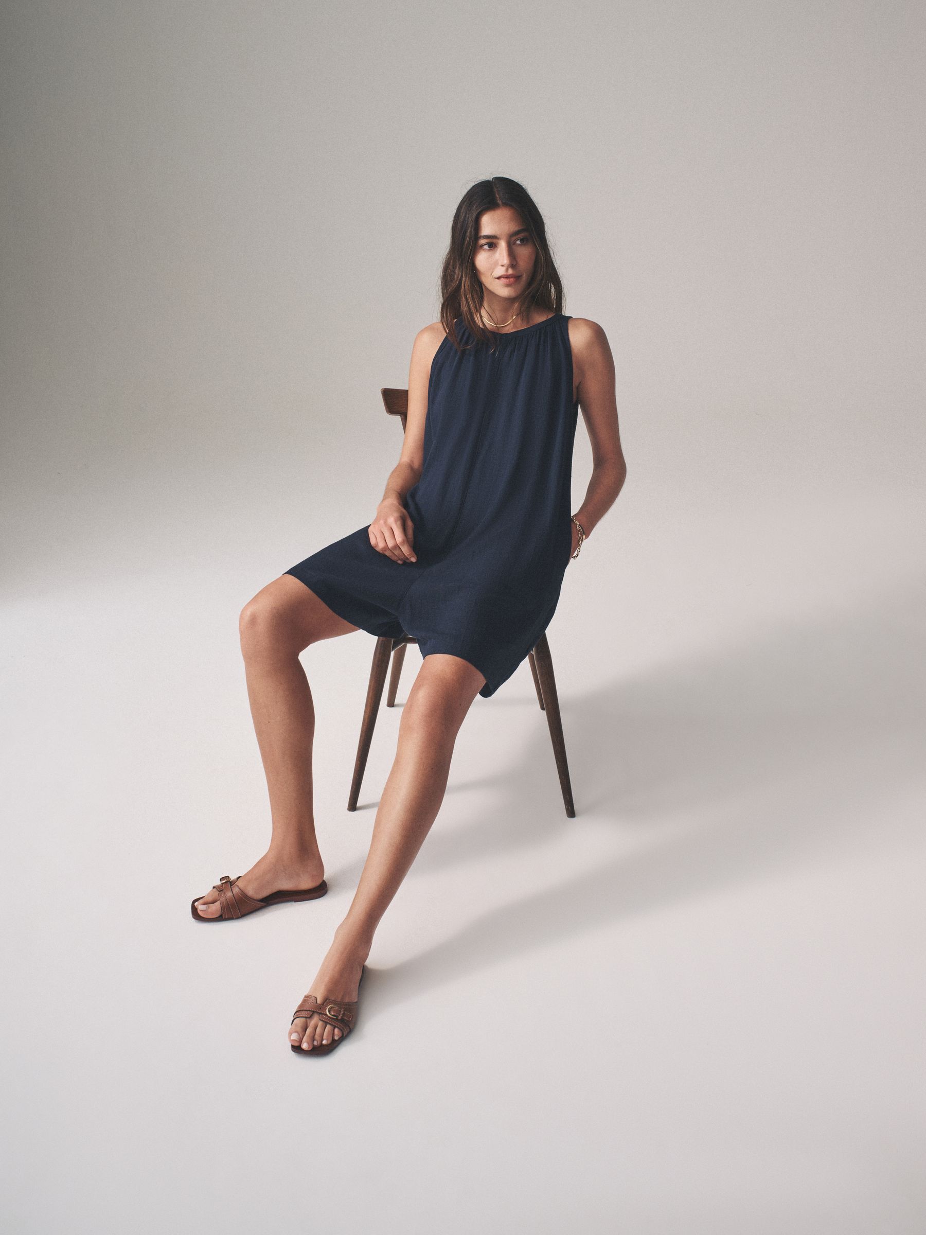 Navy/Pink Stripe 2 Pack Swing Playsuits with Linen - Image 3 of 11