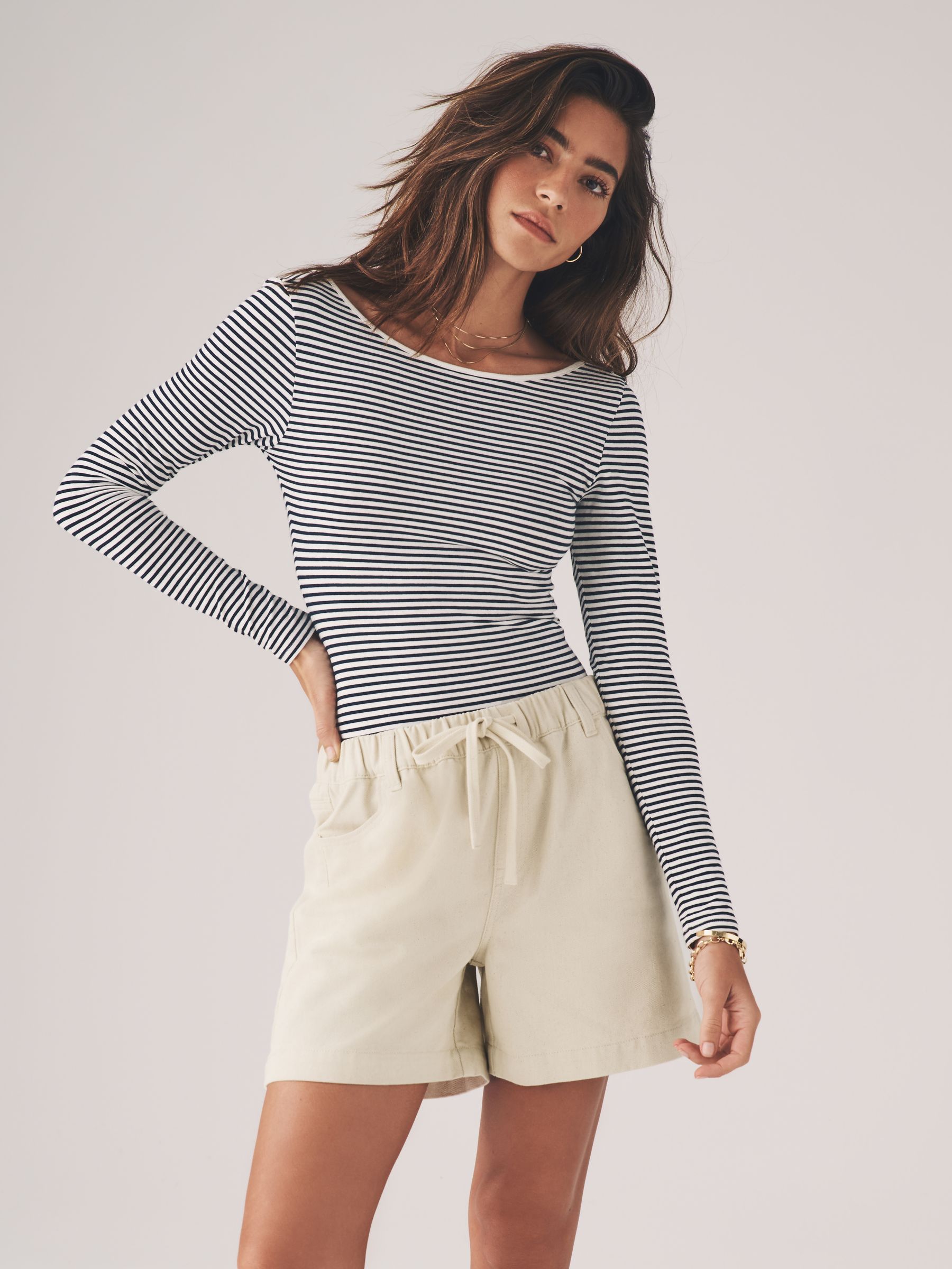 Ecru/Washed Grey 2 Pack Pull On Loose Denim Shorts - Image 1 of 11 Ecru/Washed Grey 2 Pack Pull On Loose Denim Shorts - Image 1 of 11