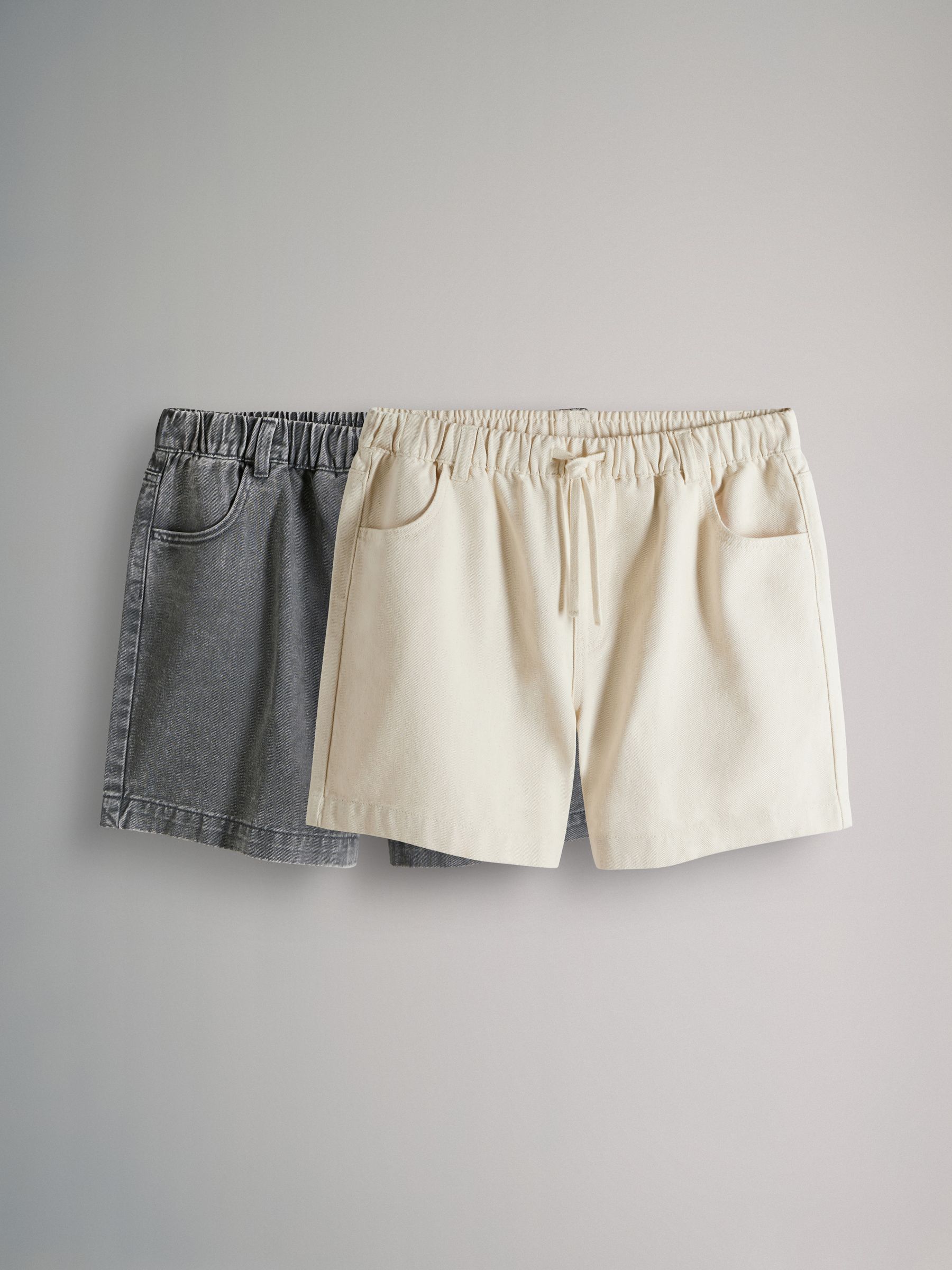 Ecru/Washed Grey 2 Pack Pull On Loose Denim Shorts - Image 2 of 11 Ecru/Washed Grey 2 Pack Pull On Loose Denim Shorts - Image 2 of 11