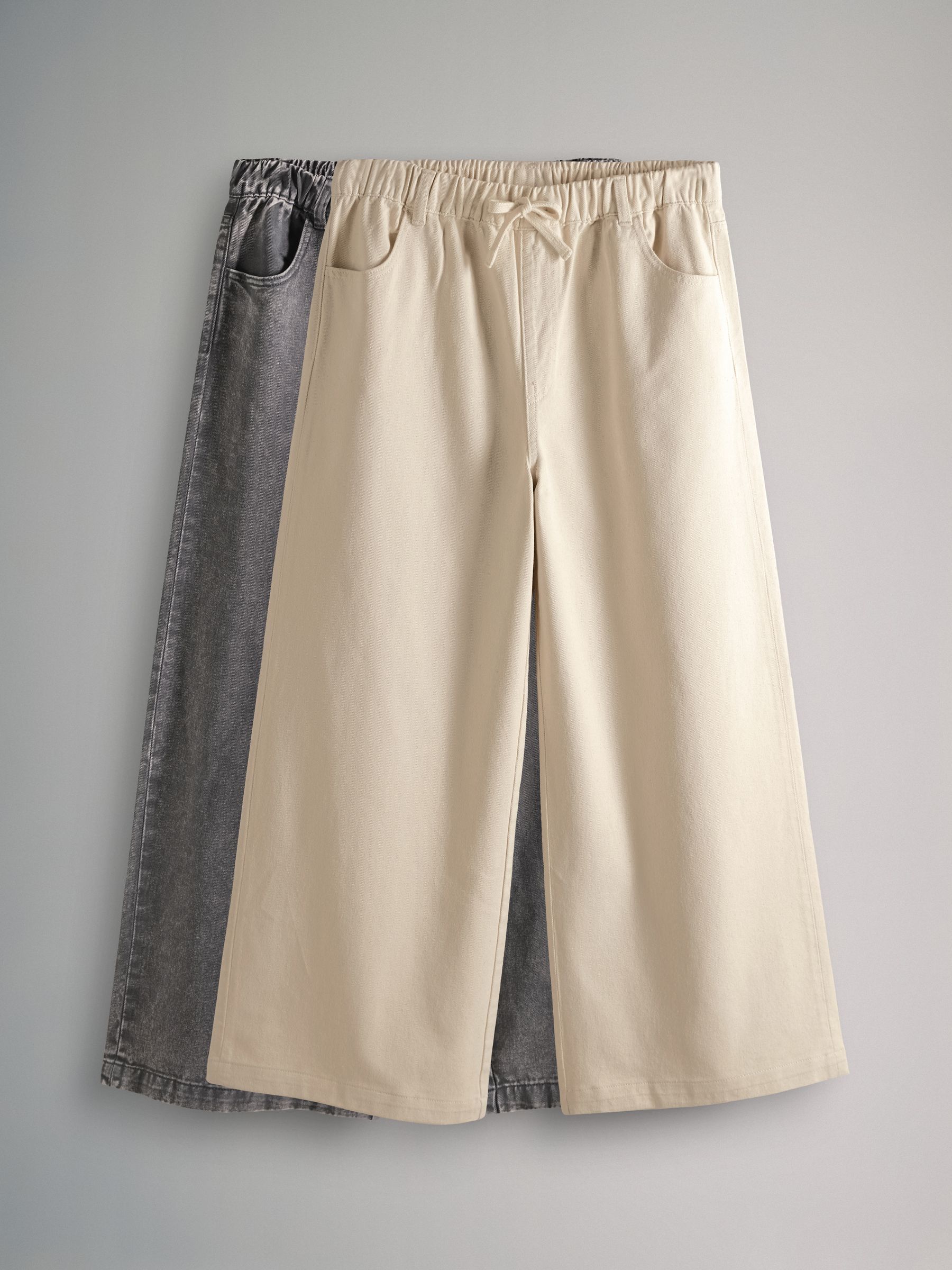 Ecru/Washed Grey - 2 Pack Pull On Wide Leg Jeans - Image 2 of 10
