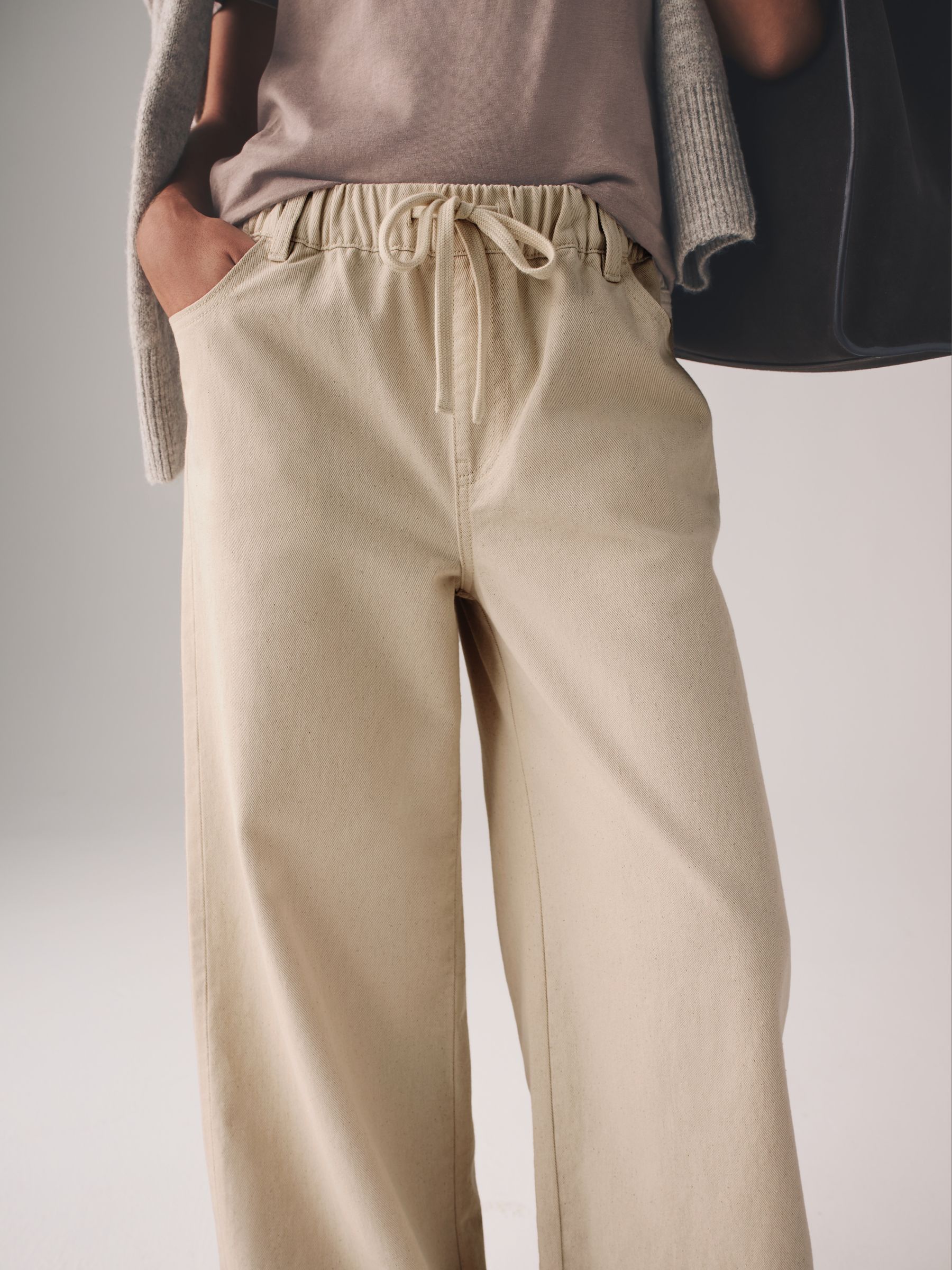 Ecru/Washed Grey - 2 Pack Pull On Wide Leg Jeans - Image 4 of 10