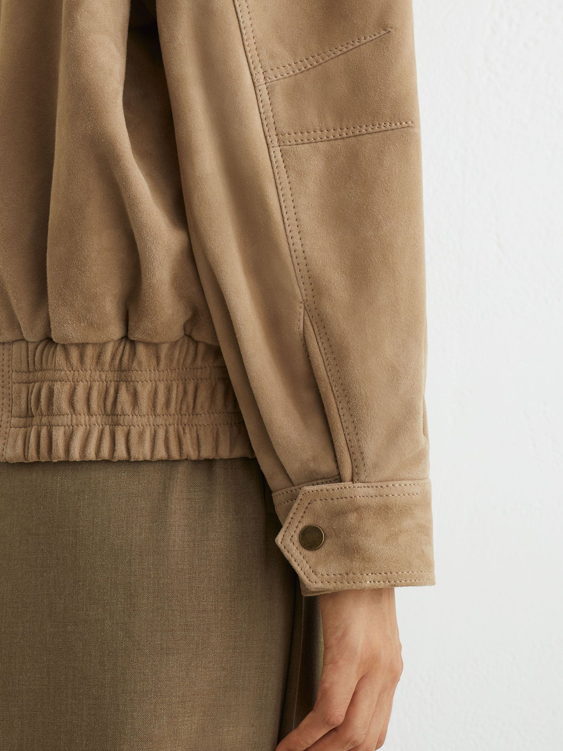 Petite Suede Double-Layer Relaxed-Fit Jacket in Neutral - Image 6 of 10