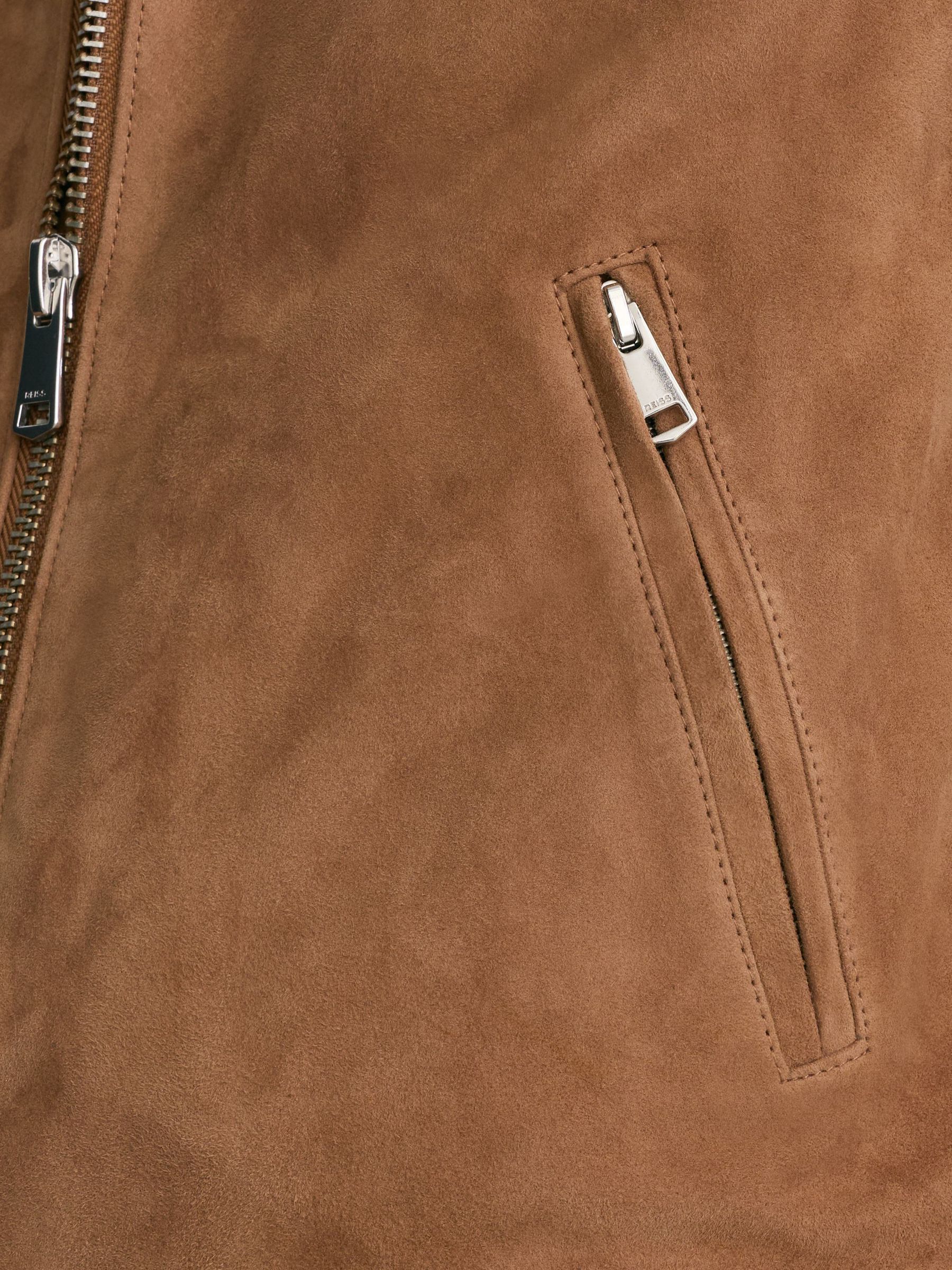 Petite Suede Stand-Collar Jacket in Cognac Brown - Image 7 of 9