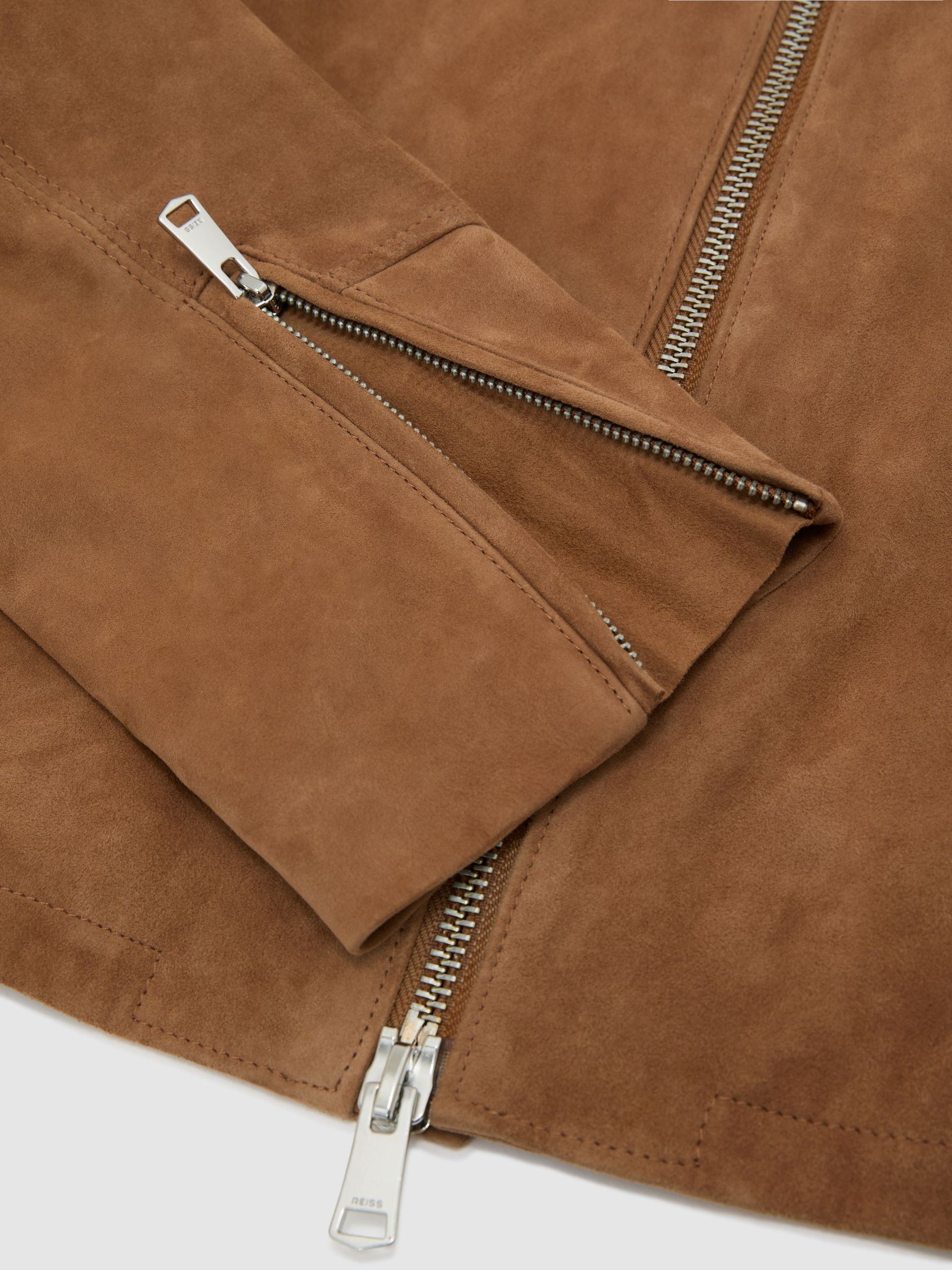 Petite Suede Stand-Collar Jacket in Cognac Brown - Image 8 of 9