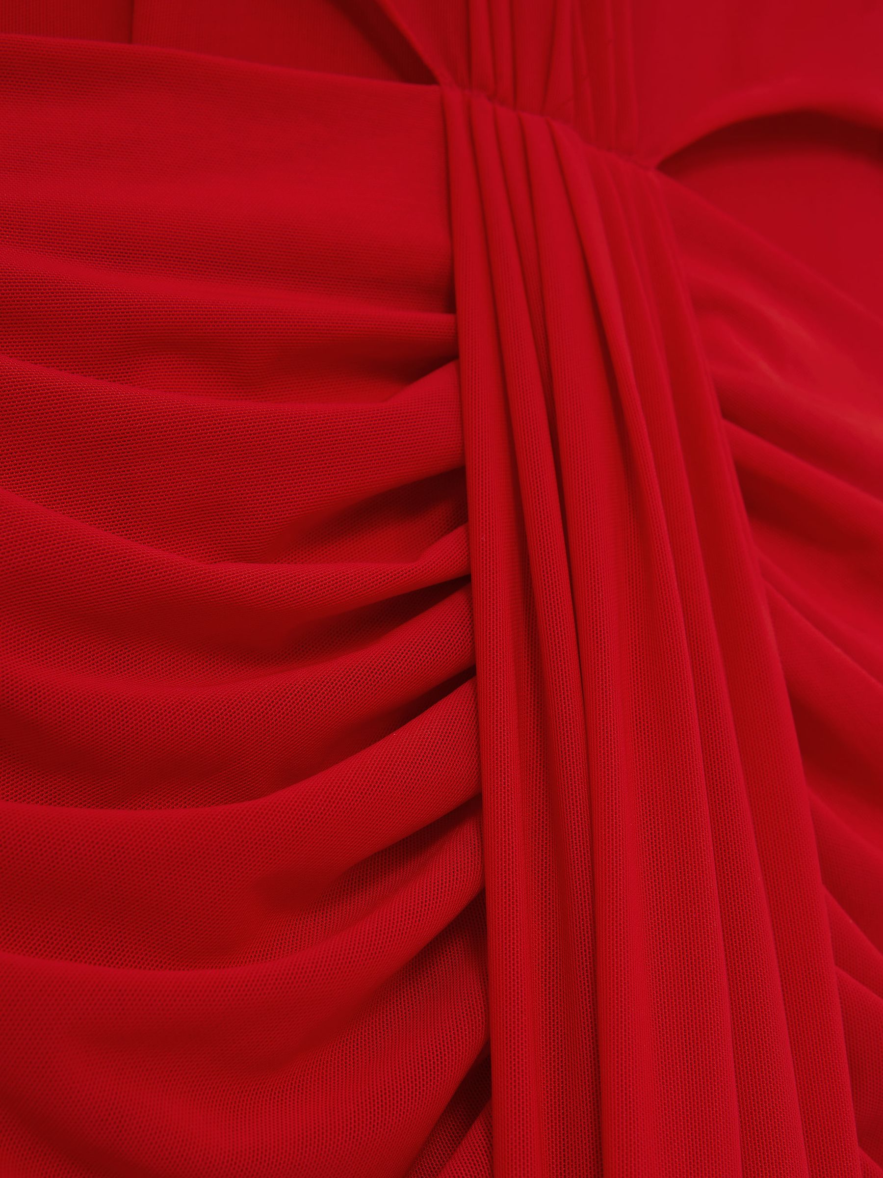 Sheer Ruched Sleeveless Maxi Dress in Red - Image 7 of 7