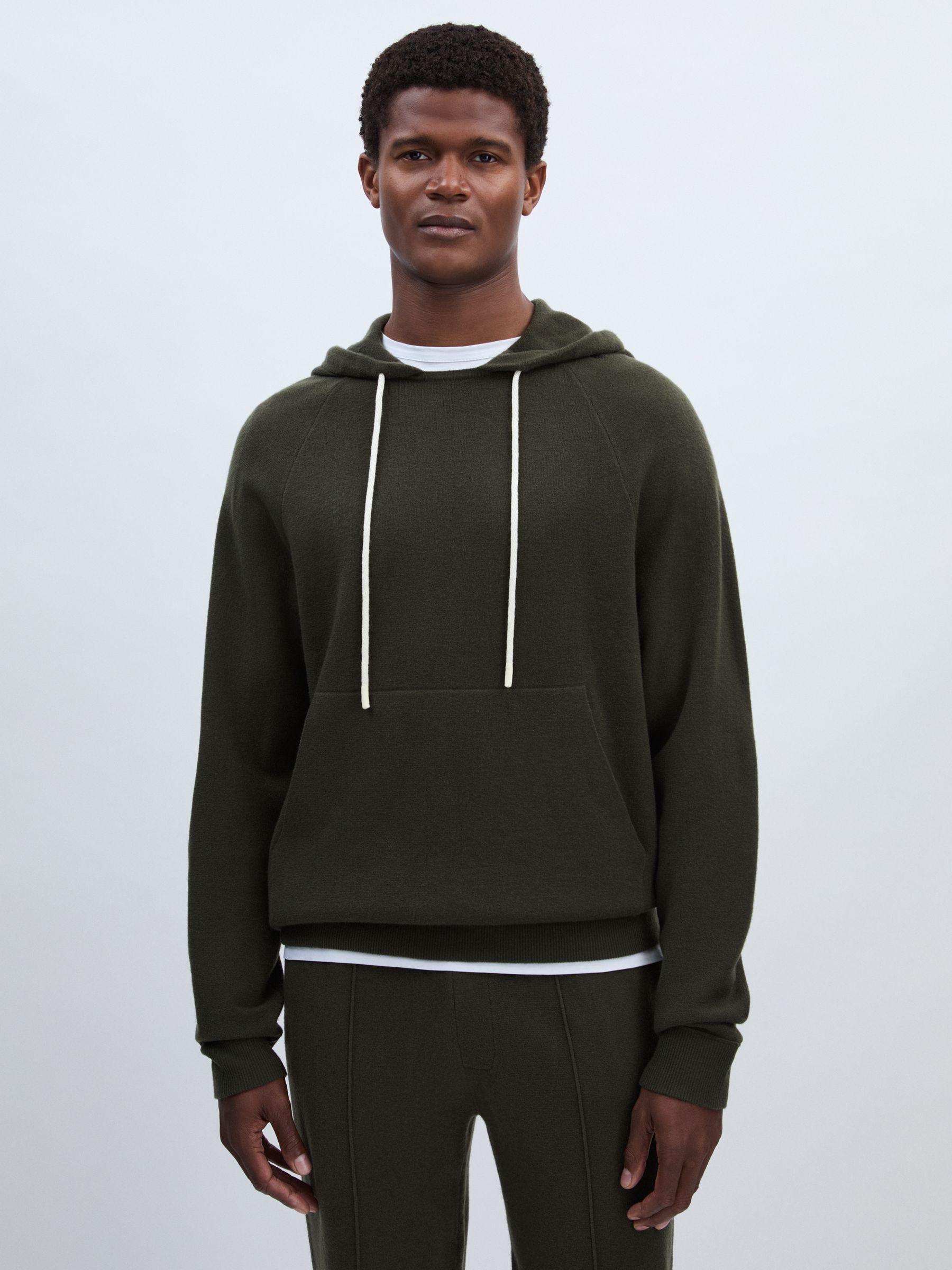 Paige Donaldson Drawstring Knitted Hoodie in Khaki - Image 1 of 6