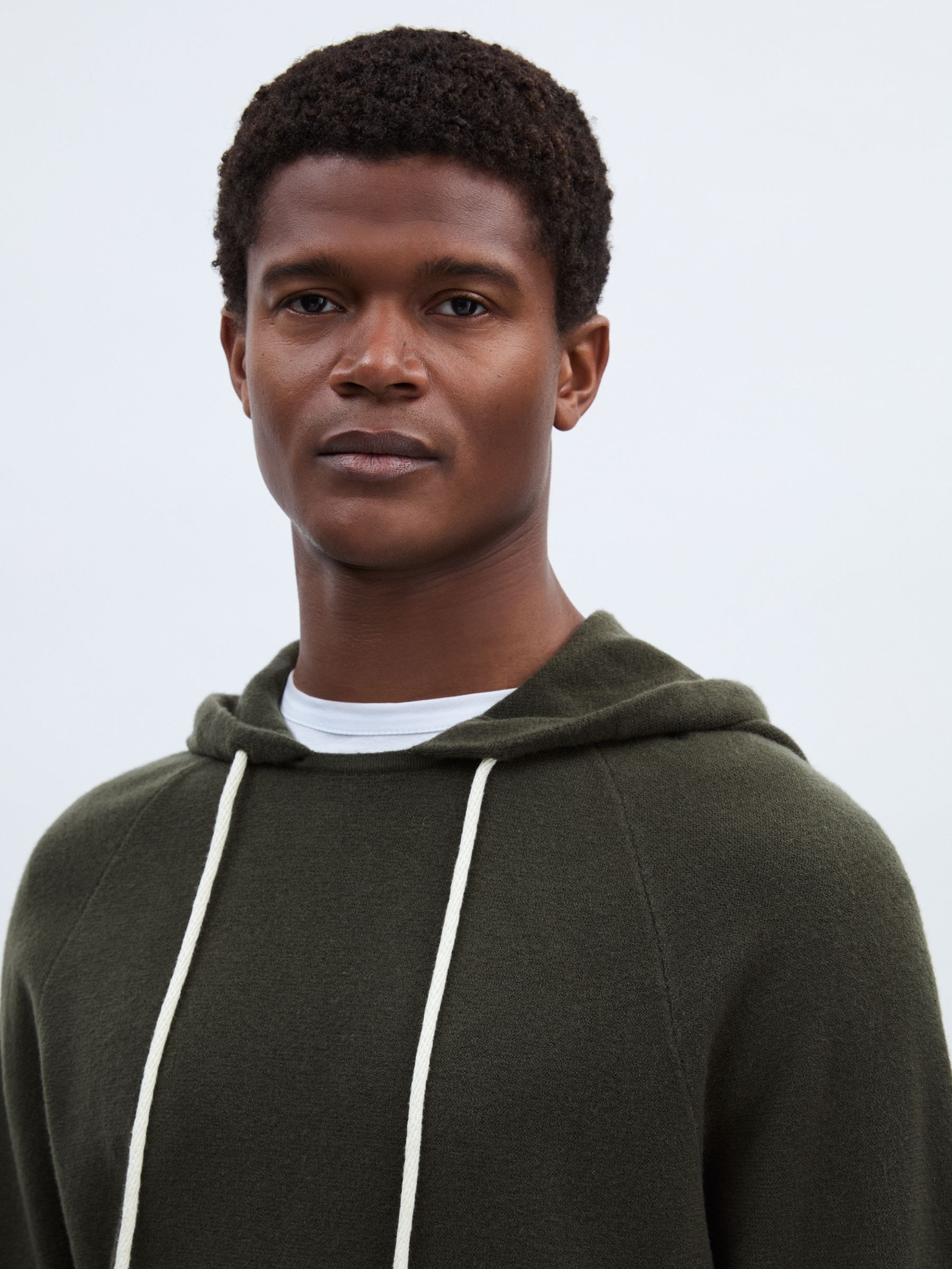 Paige Donaldson Drawstring Knitted Hoodie in Khaki - Image 4 of 6