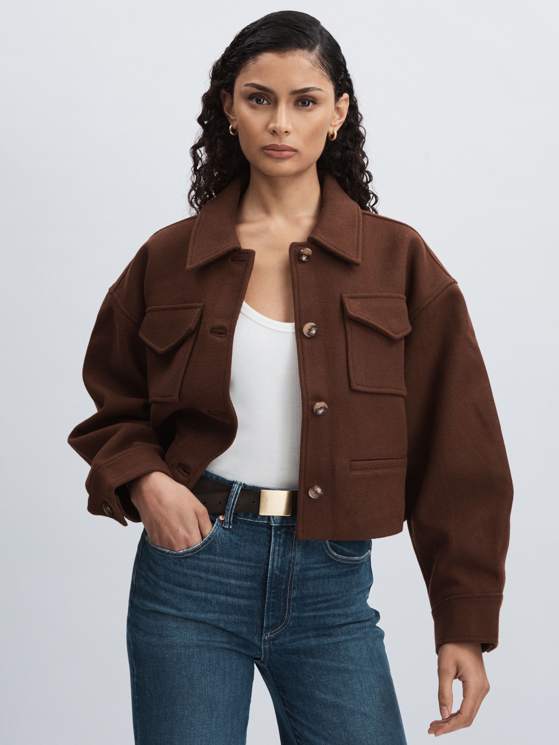 Paige Wool-Blend Cropped Jacket in Dark Brown - Image 1 of 6