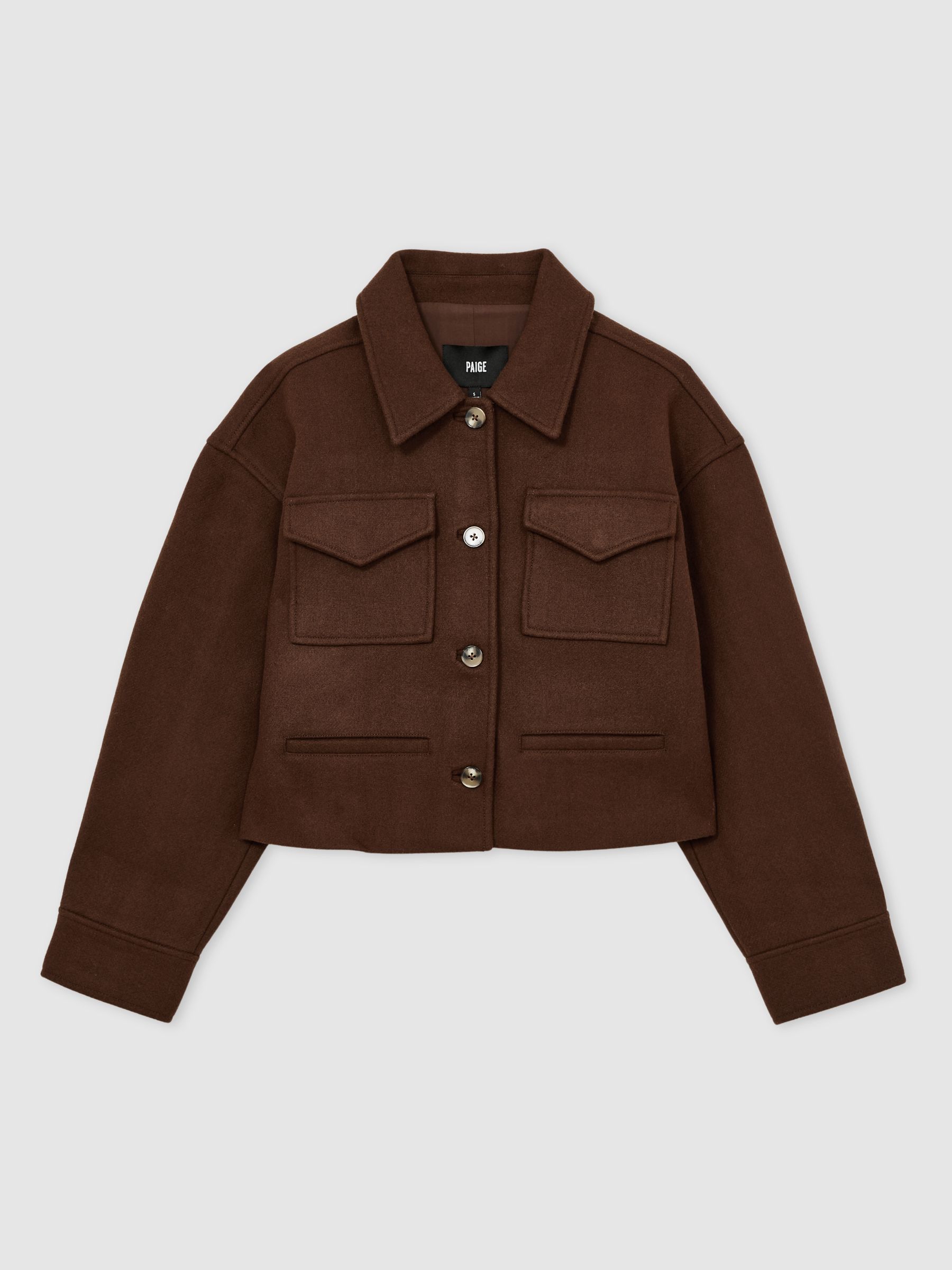 Paige Wool-Blend Cropped Jacket in Dark Brown - Image 2 of 6