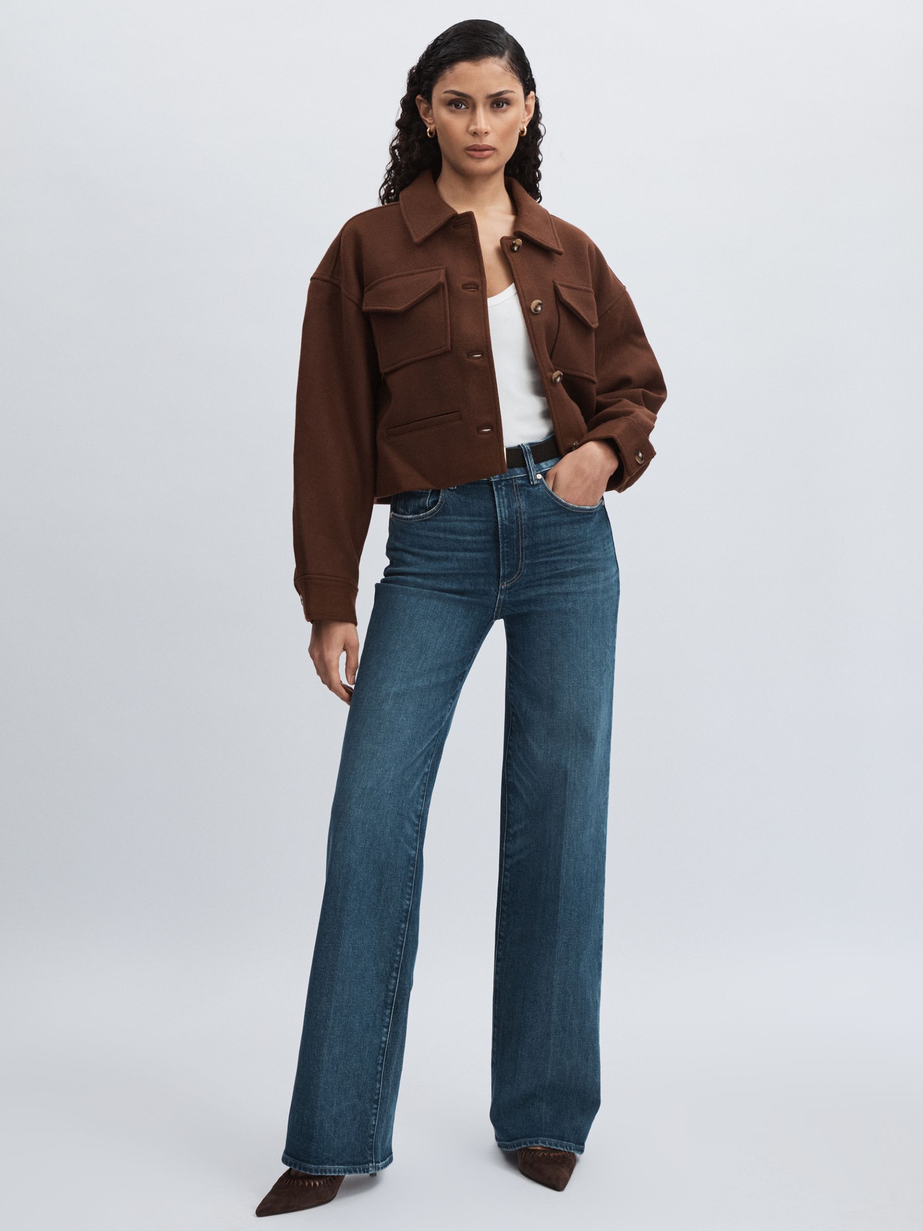 Wool-Blend Cropped Jacket in Dark Brown - image 3