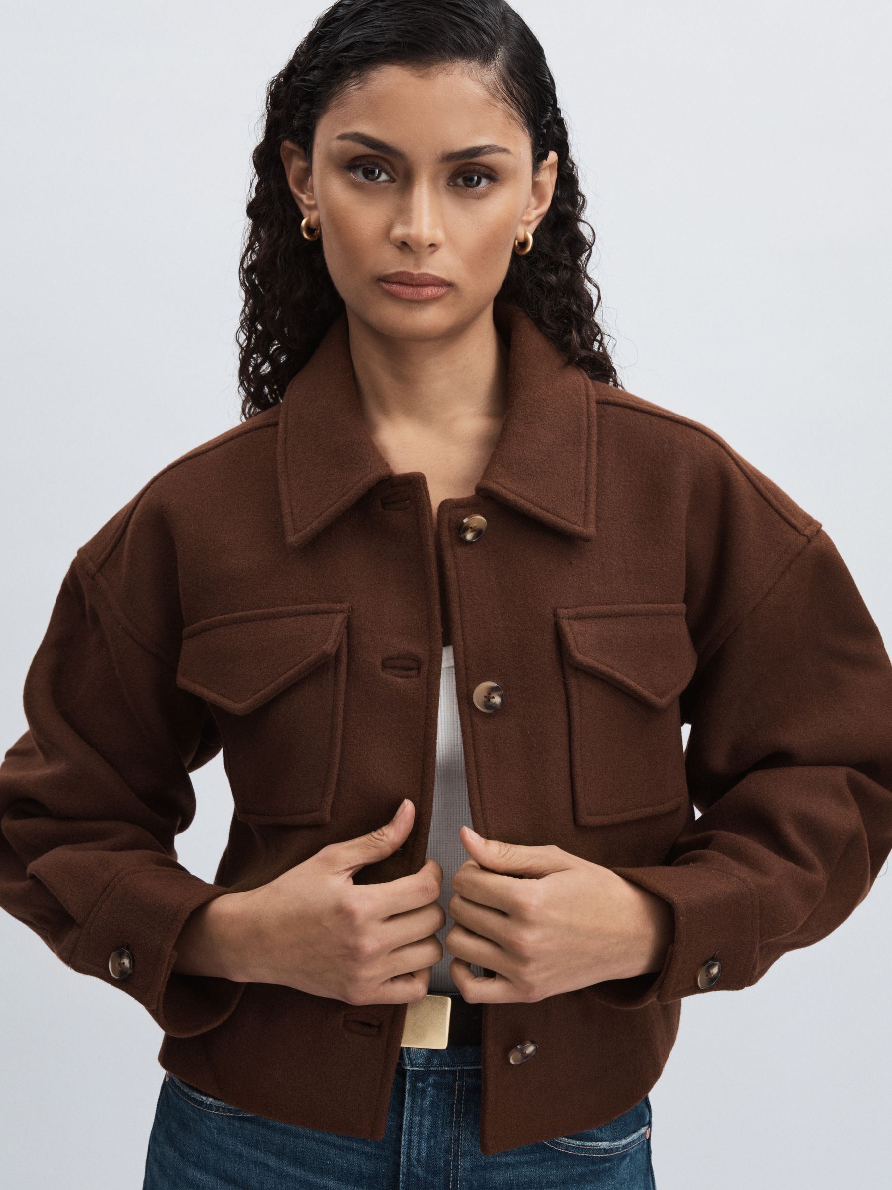 Paige Wool-Blend Cropped Jacket in Dark Brown - Image 4 of 6