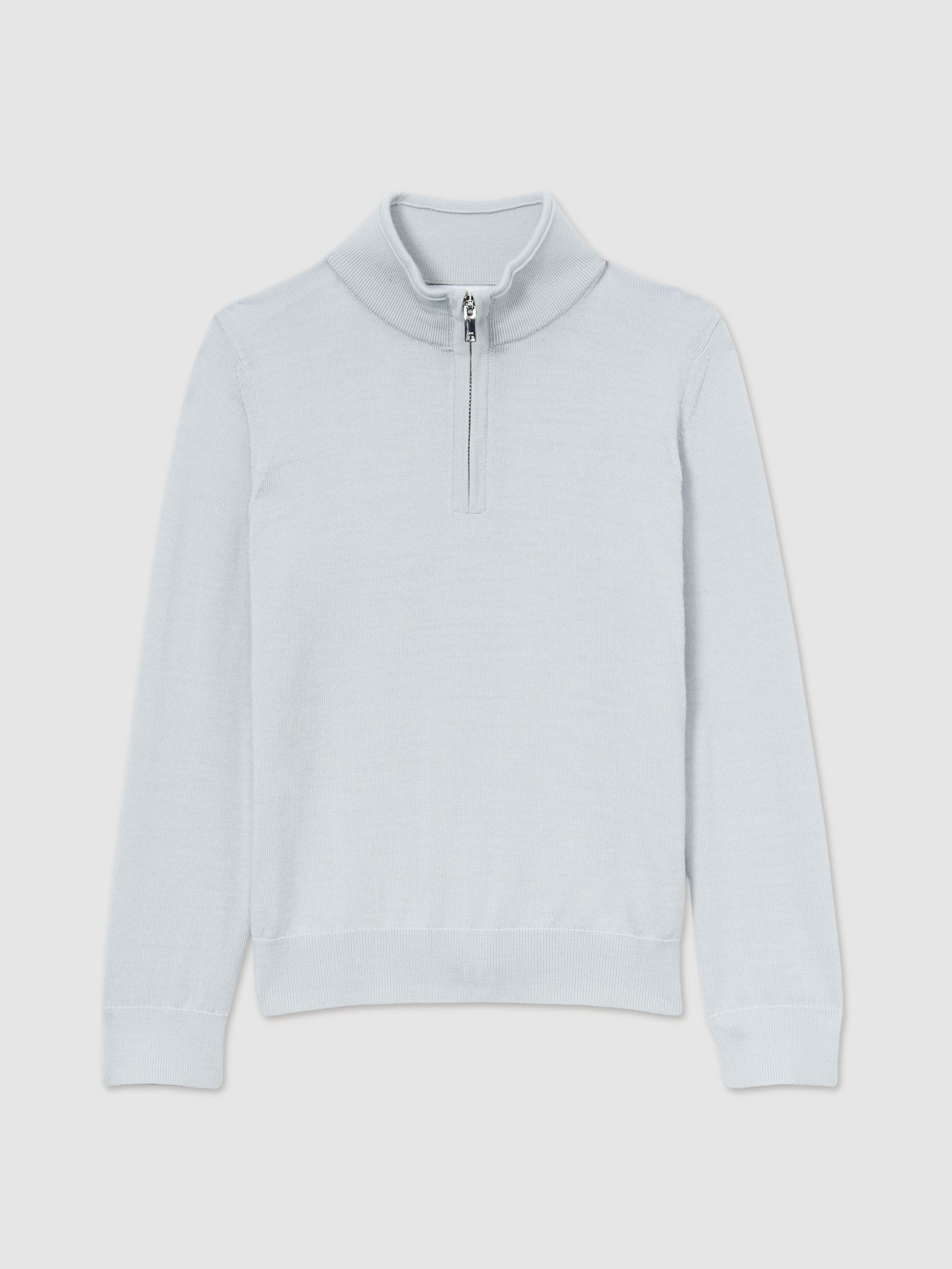 3-9 yrs Merino Wool Half-Zip Funnel Neck Jumper in Iced Blue - Image 2 of 4