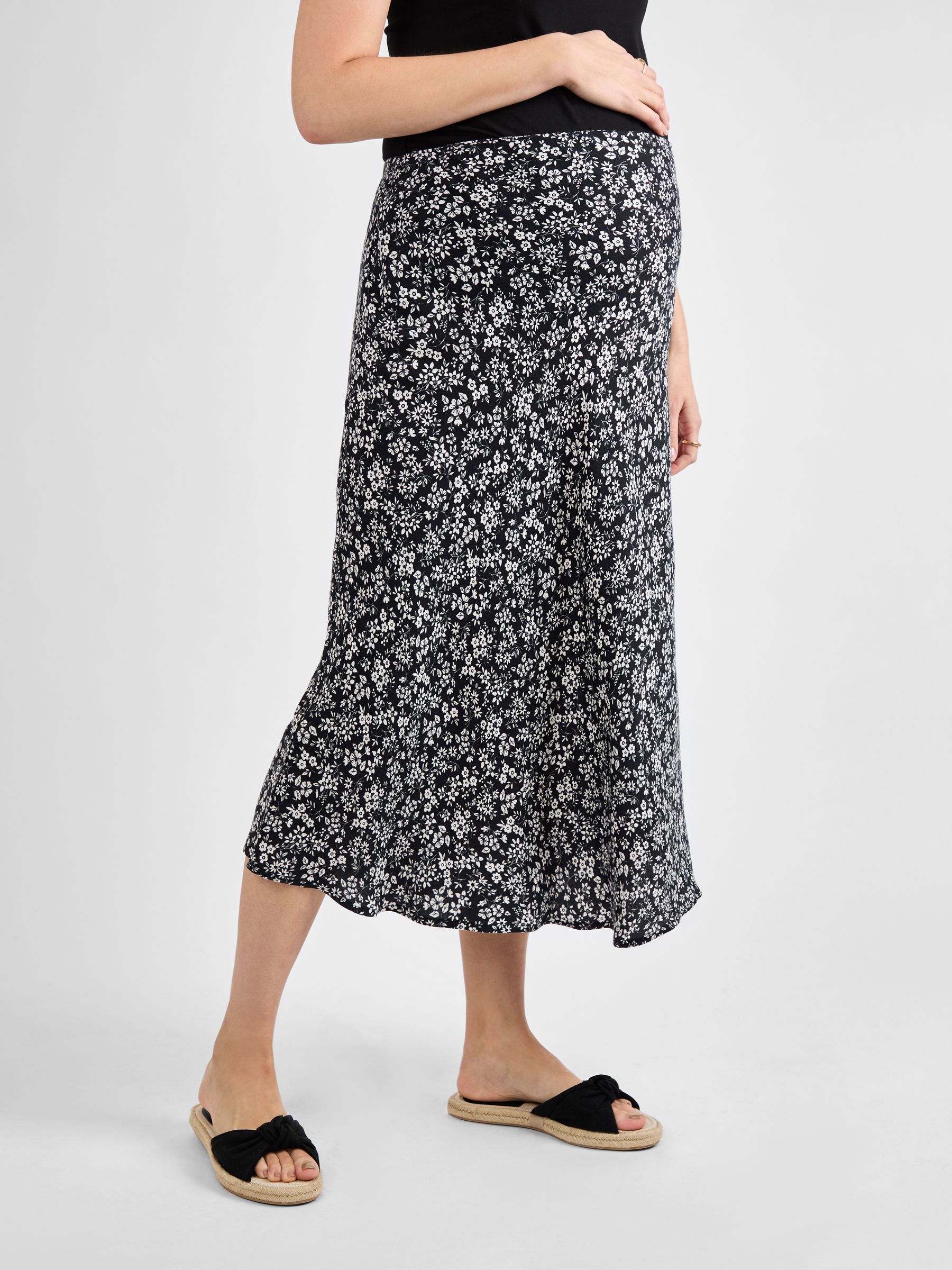 Black Floral Maternity Midi Skirt - Image 1 of 4