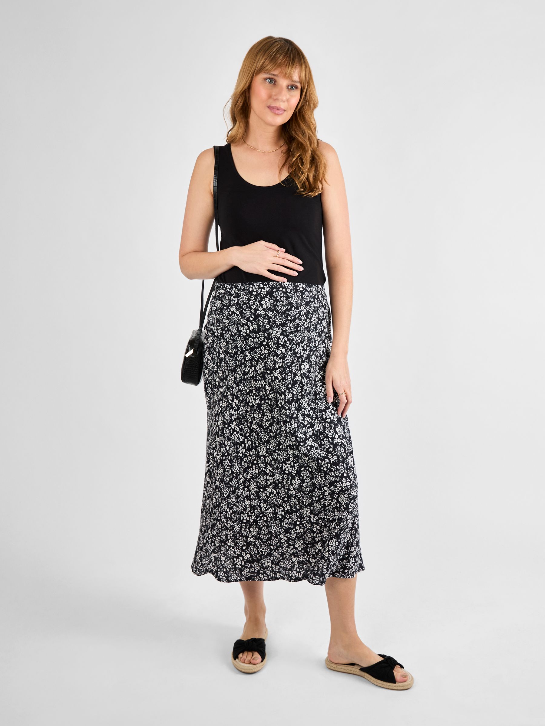Black Floral Maternity Midi Skirt - Image 3 of 4