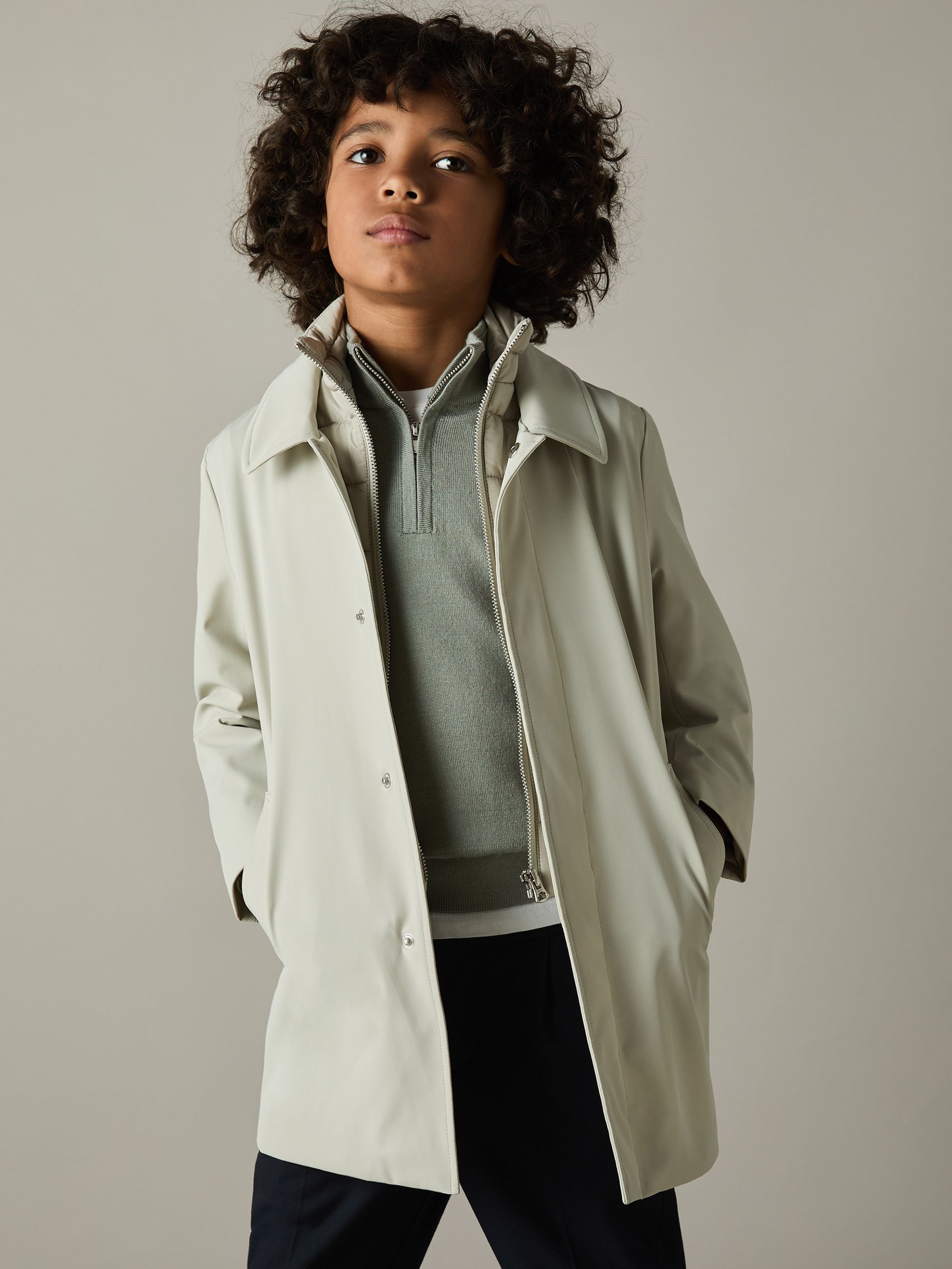 9-13 yrs Merino Wool Half-Zip Funnel Neck Jumper in Herb Green - Image 1 of 4