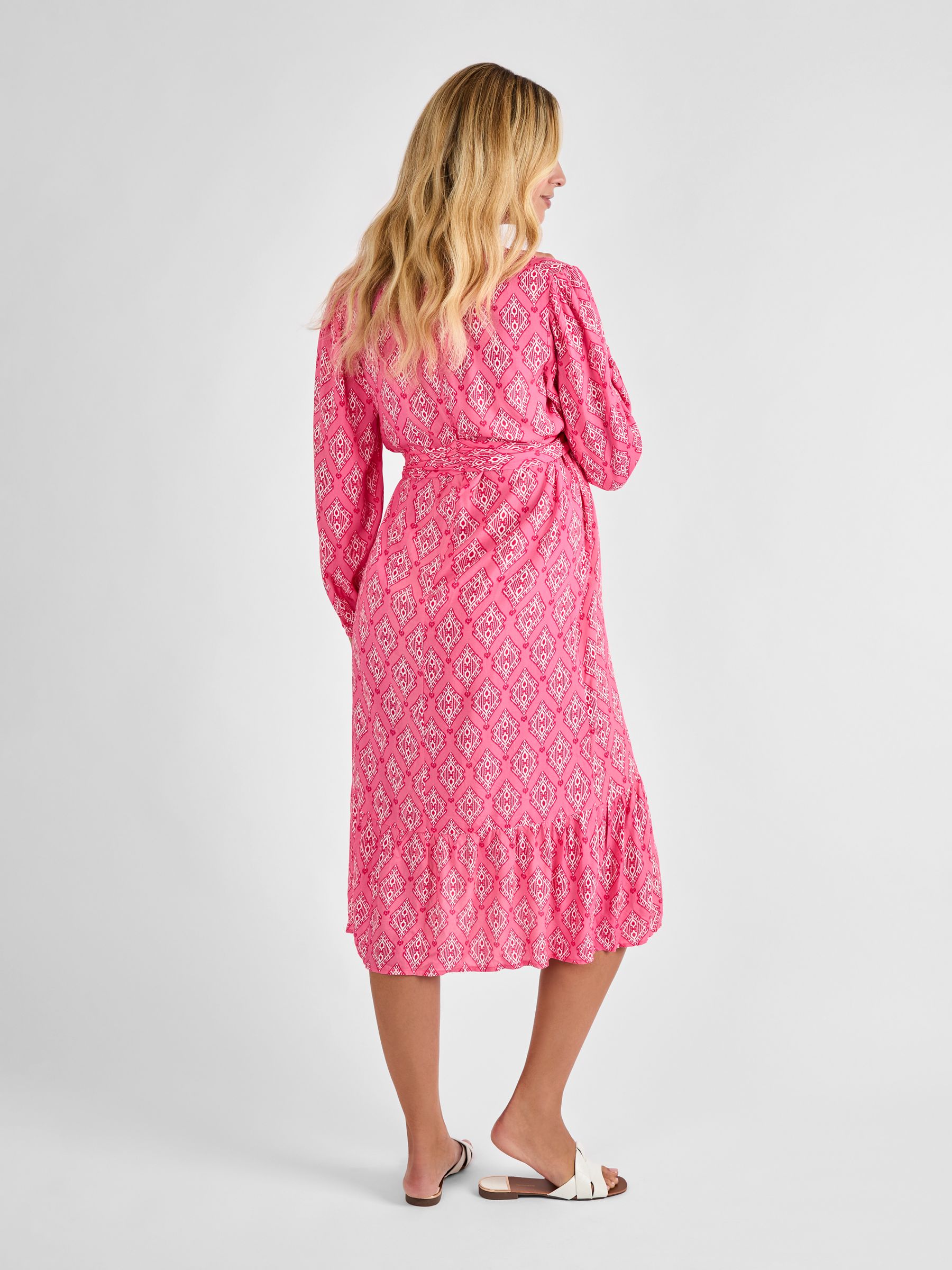 Pink Button Through Maternity Midi Dress With Tie - Image 3 of 4