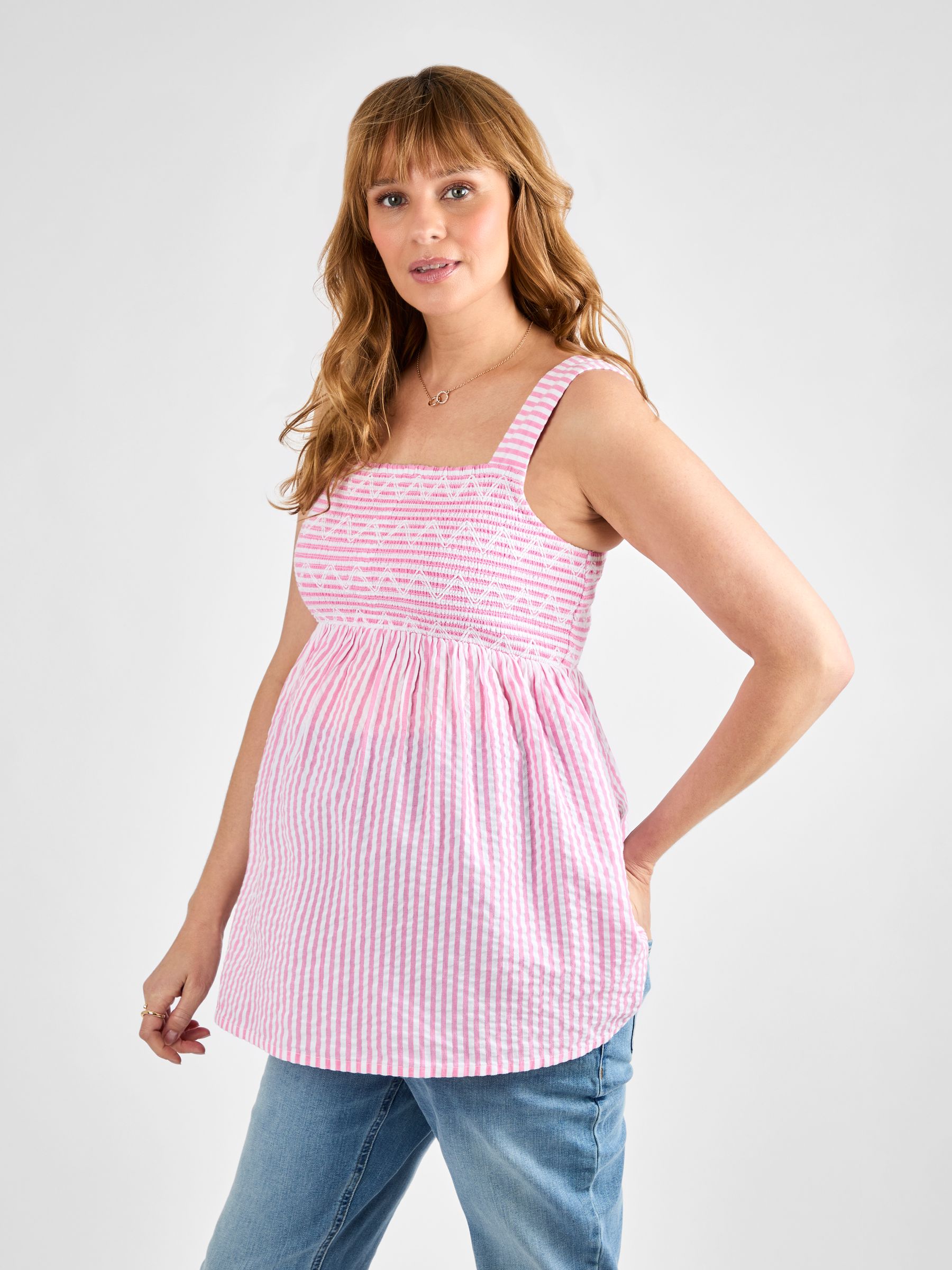 Pink Stripe Shirred Maternity Top - Image 2 of 4