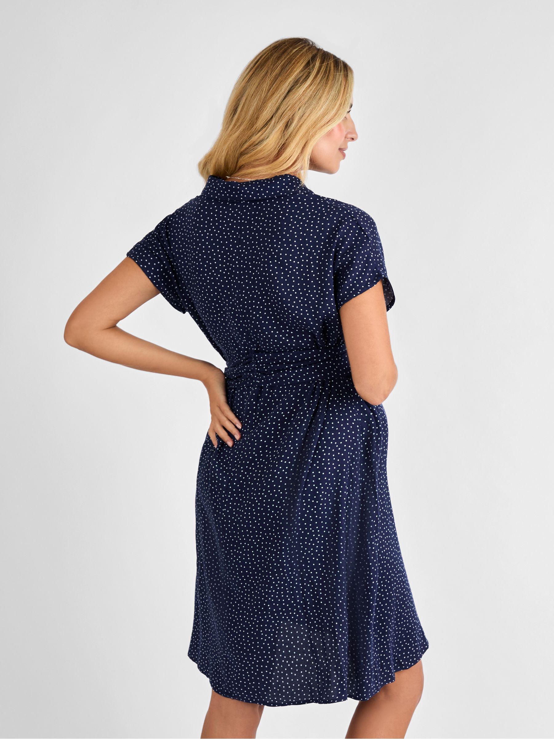 Navy Spot Maternity Shirt Dress With Tie - Image 2 of 4