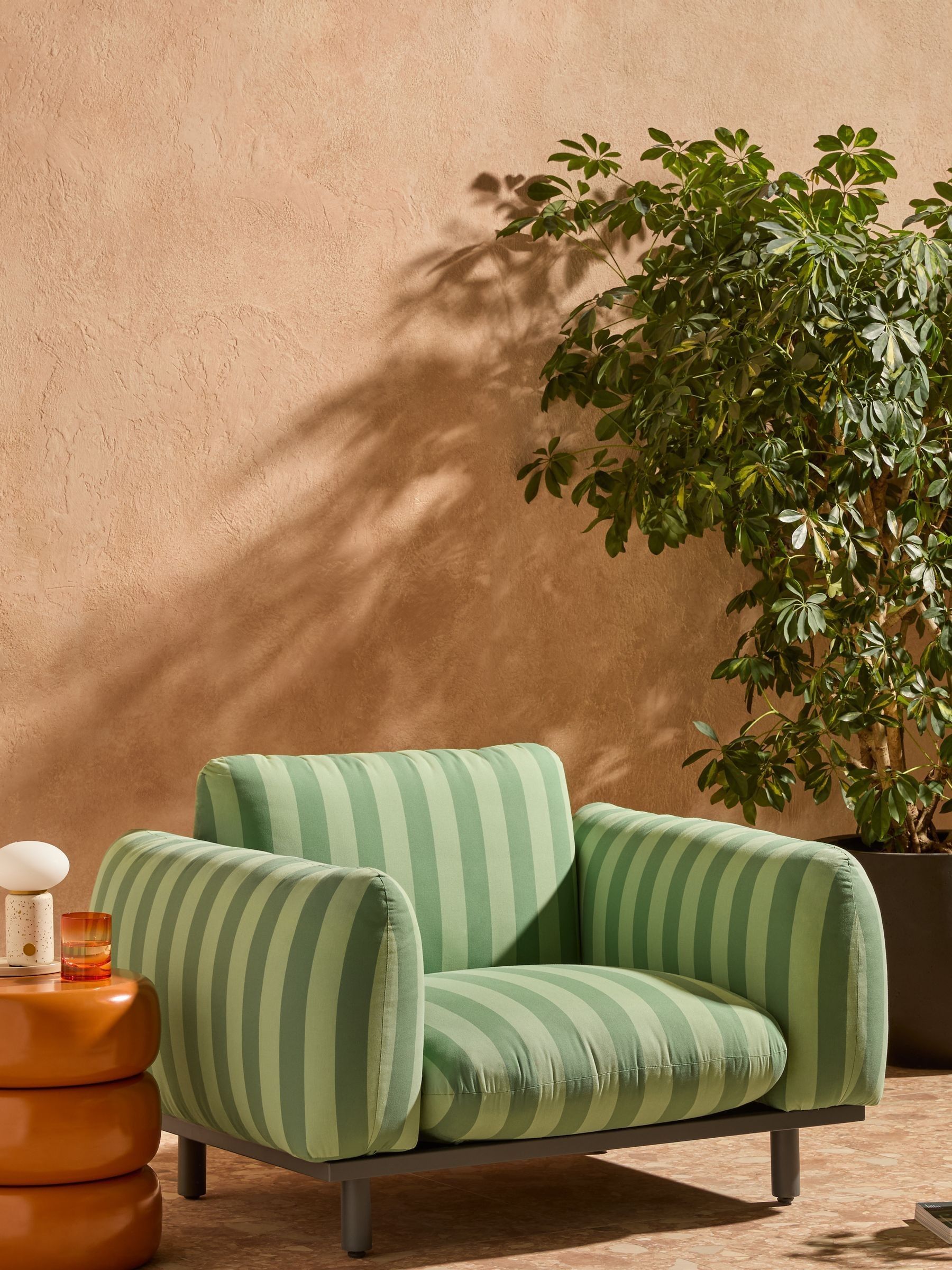 Samaya Outdoor Garden Lounge Chair in Green Stripe Made