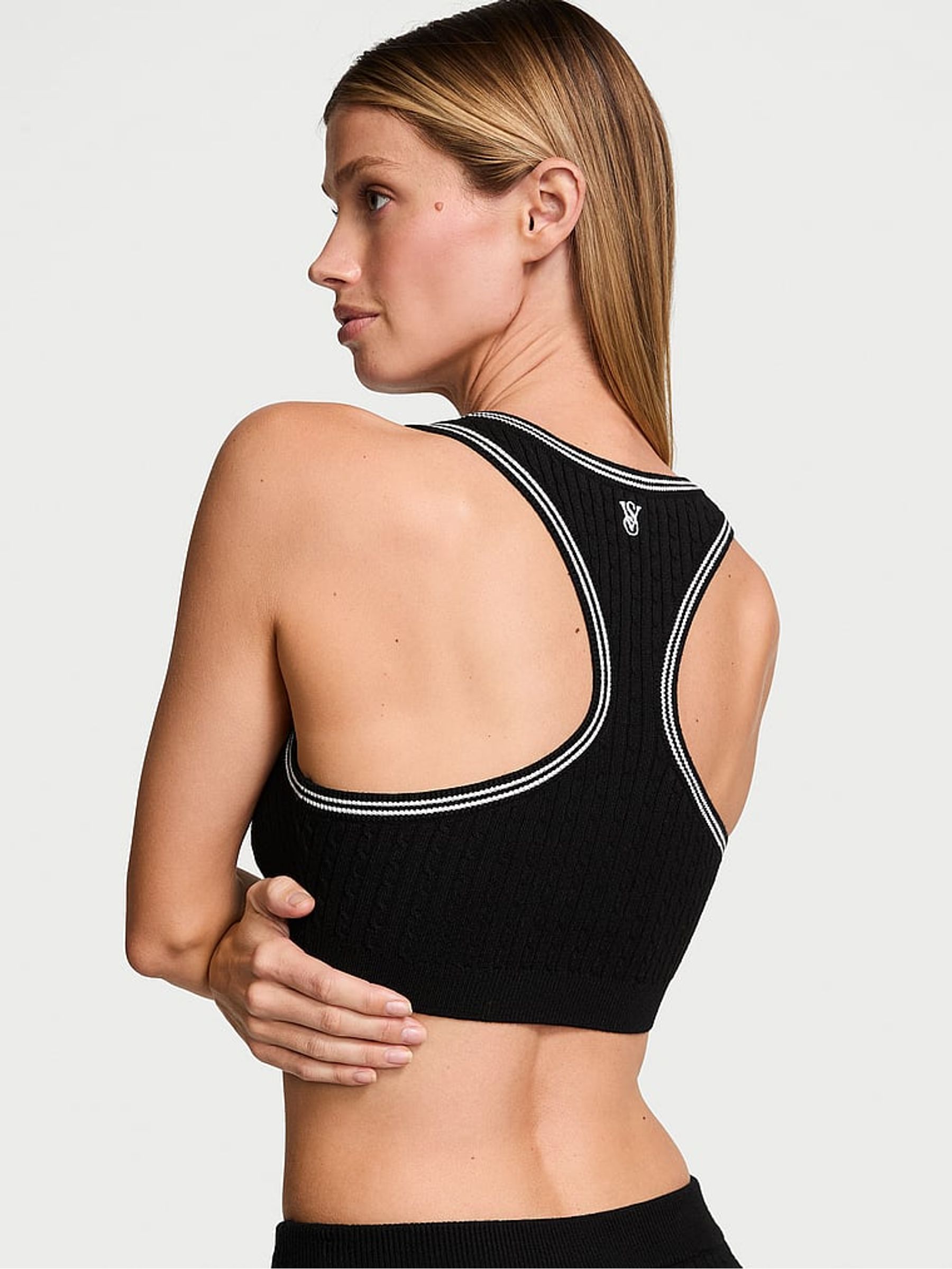 Black Logo Cable Knit Tank Bralette - Image 2 of 4