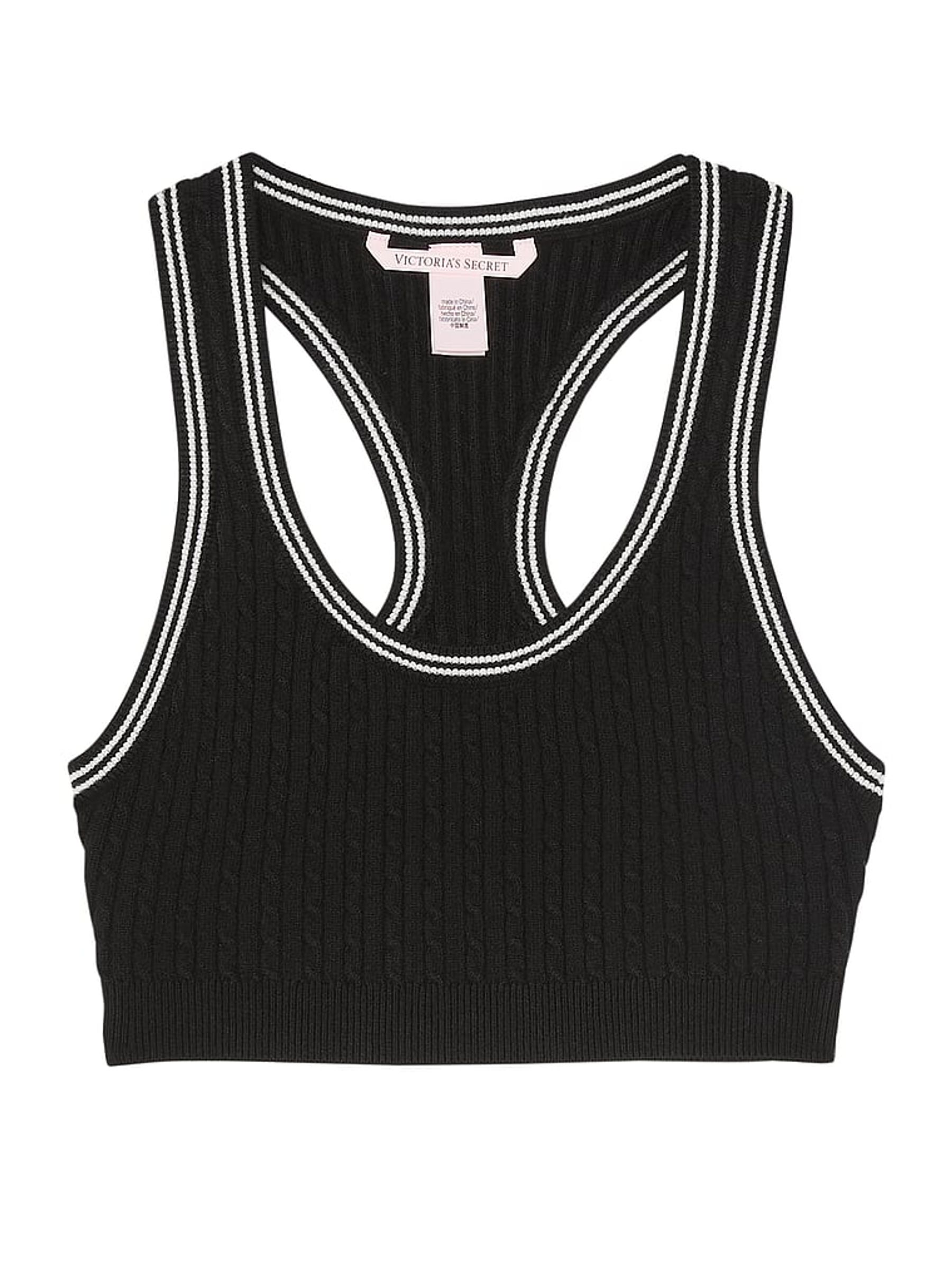Black Logo Cable Knit Tank Bralette - Image 3 of 4