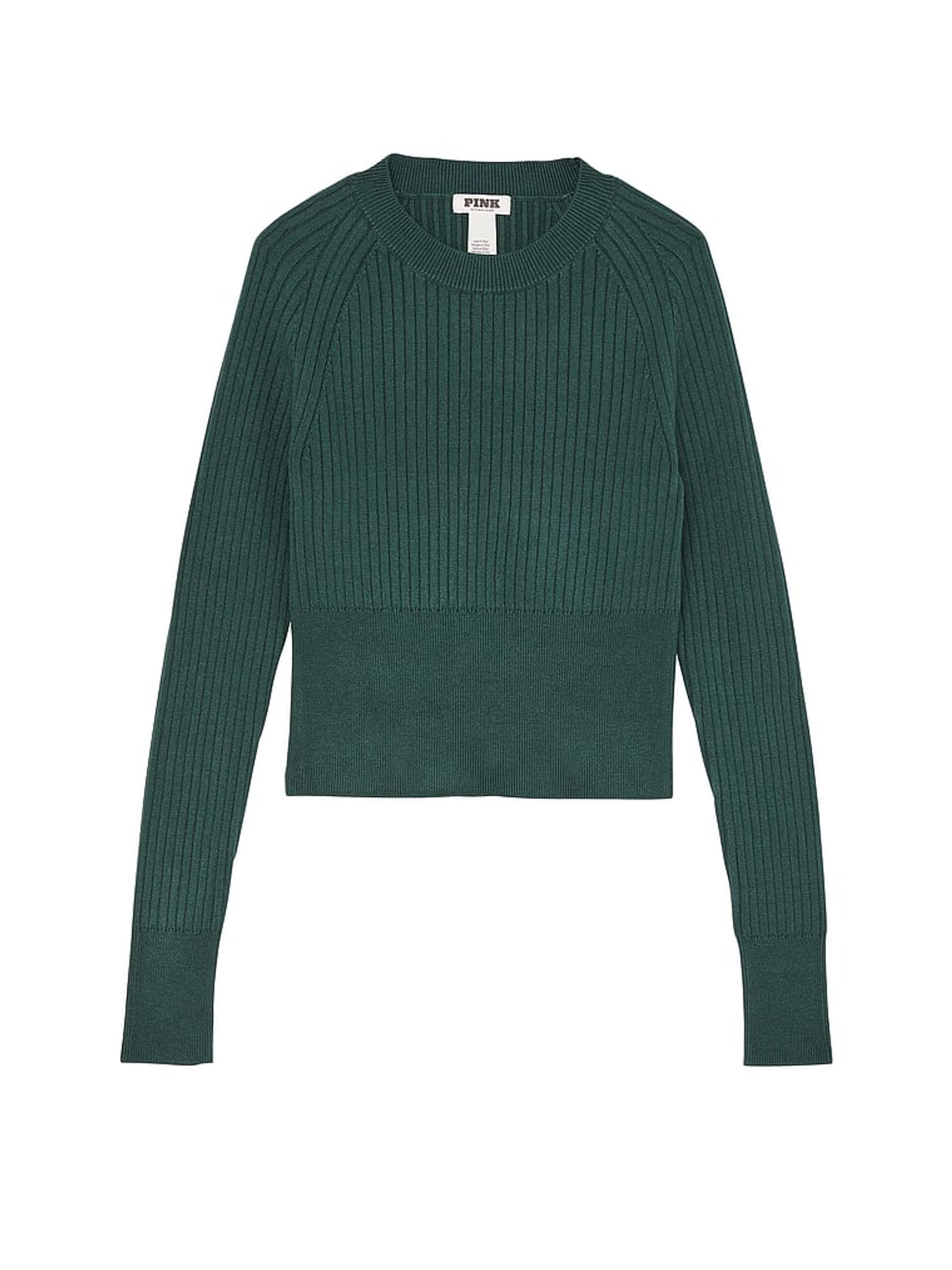 Deep Forest Green Ribbed Knit Long Sleeve Top - Image 3 of 3