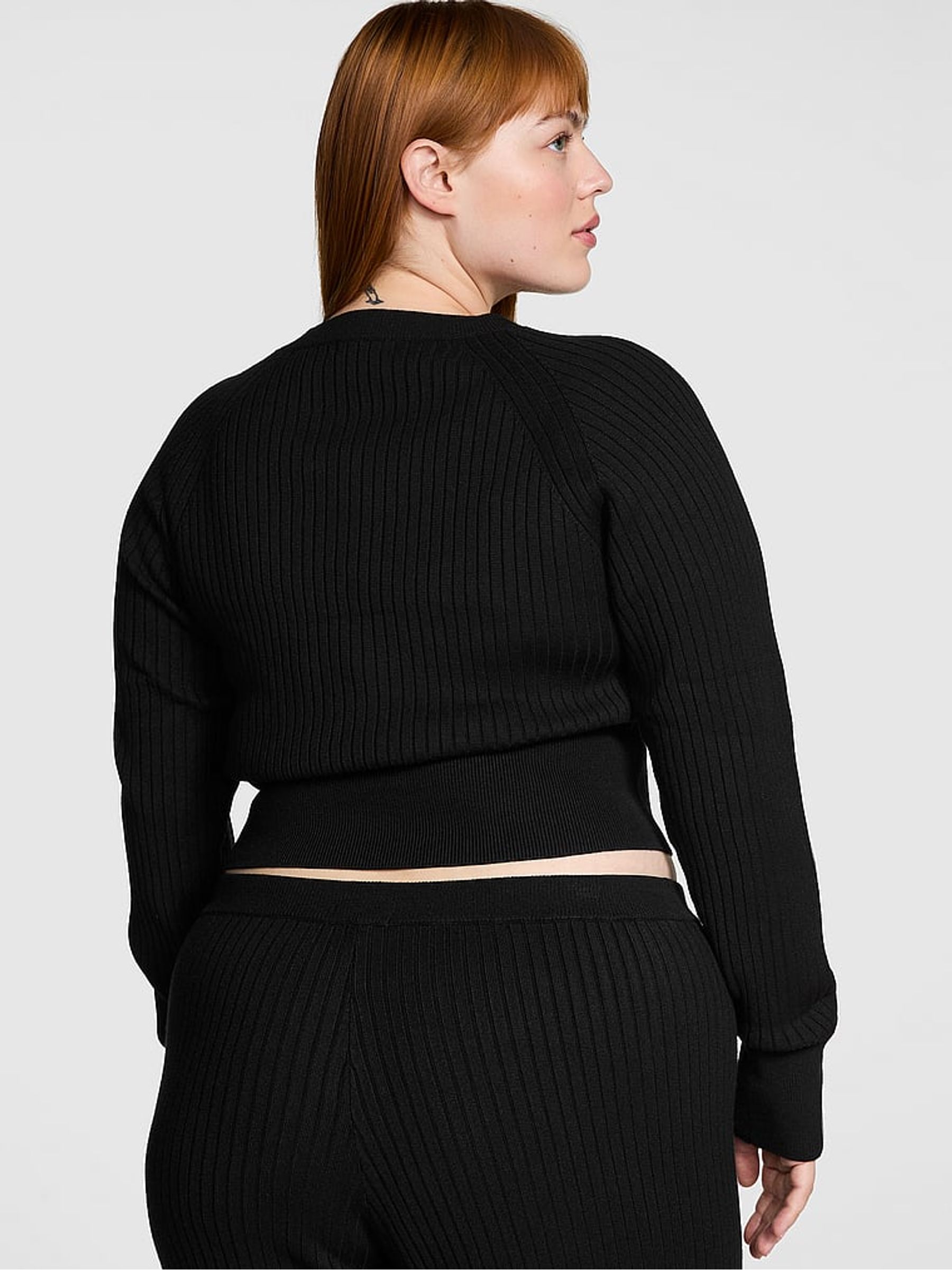 Black Ribbed Knit Long Sleeve Top - Image 2 of 3