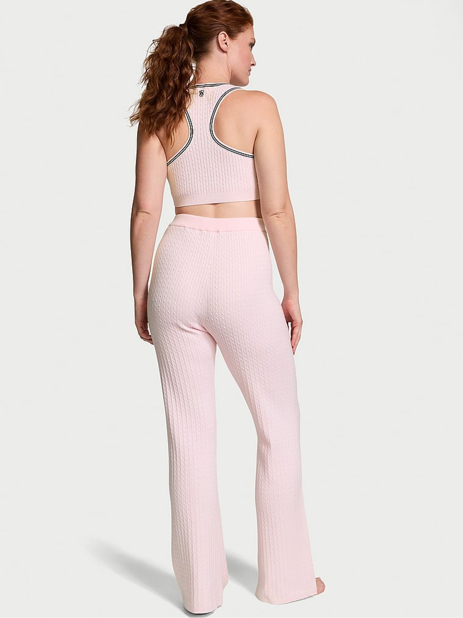 Heather Pink Petal Logo Cable Knit Flared Lounge Joggers - Image 2 of 5