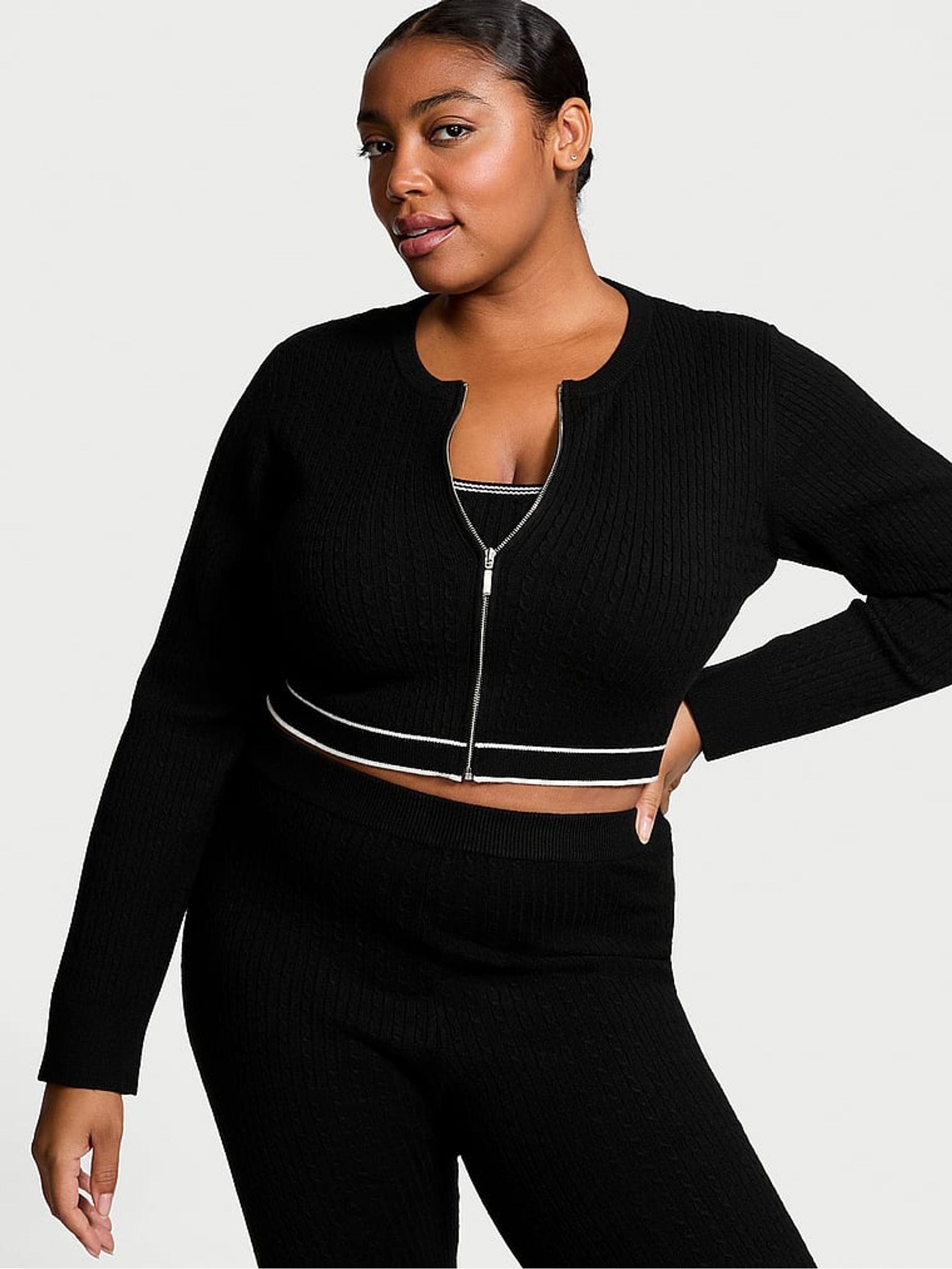 Black Logo Cable Knit Sleep Cardigan - Image 1 of 4
