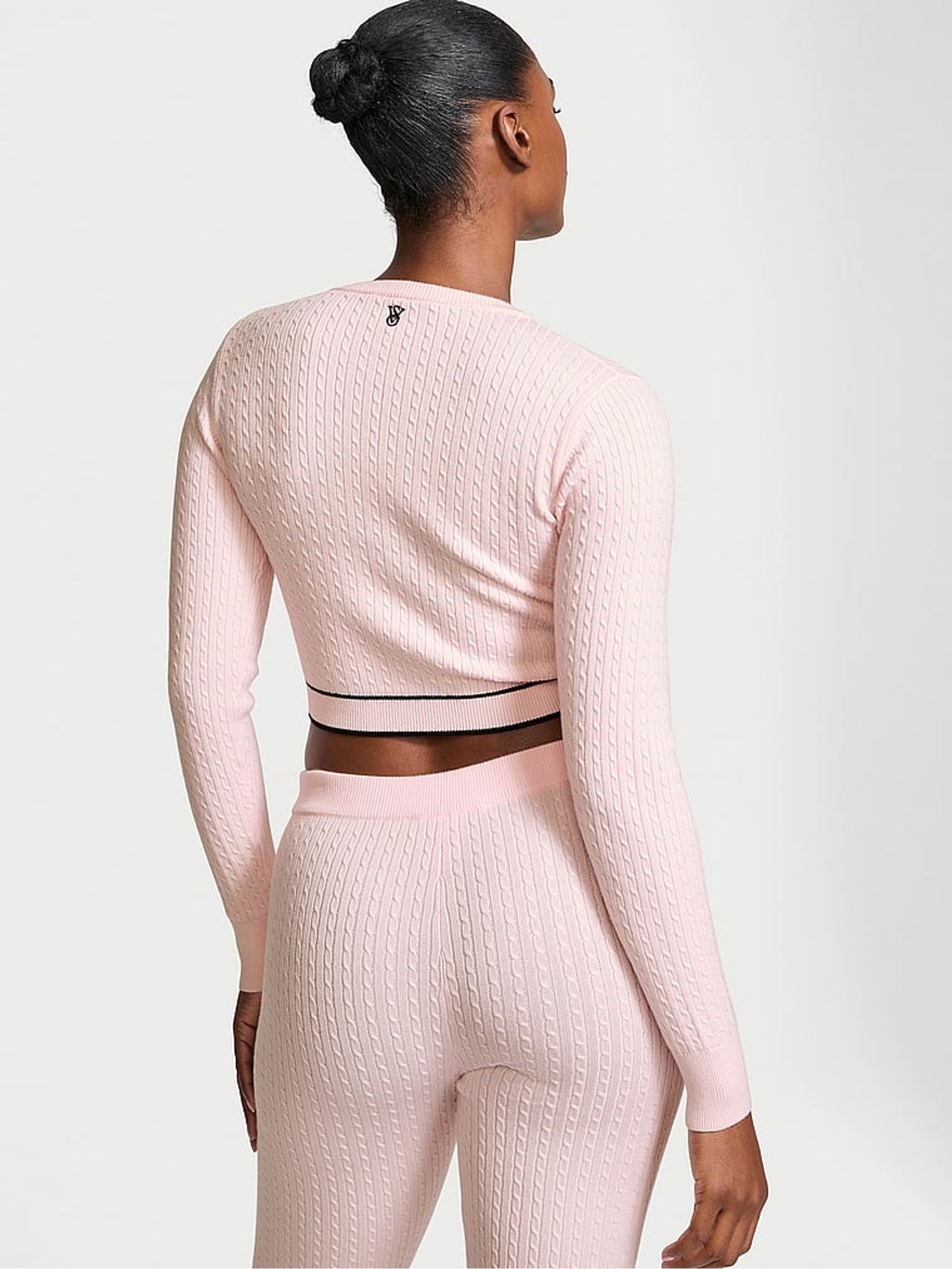 Heather Pink Petal Logo Cable Knit Sleep Cardigan - Image 2 of 4