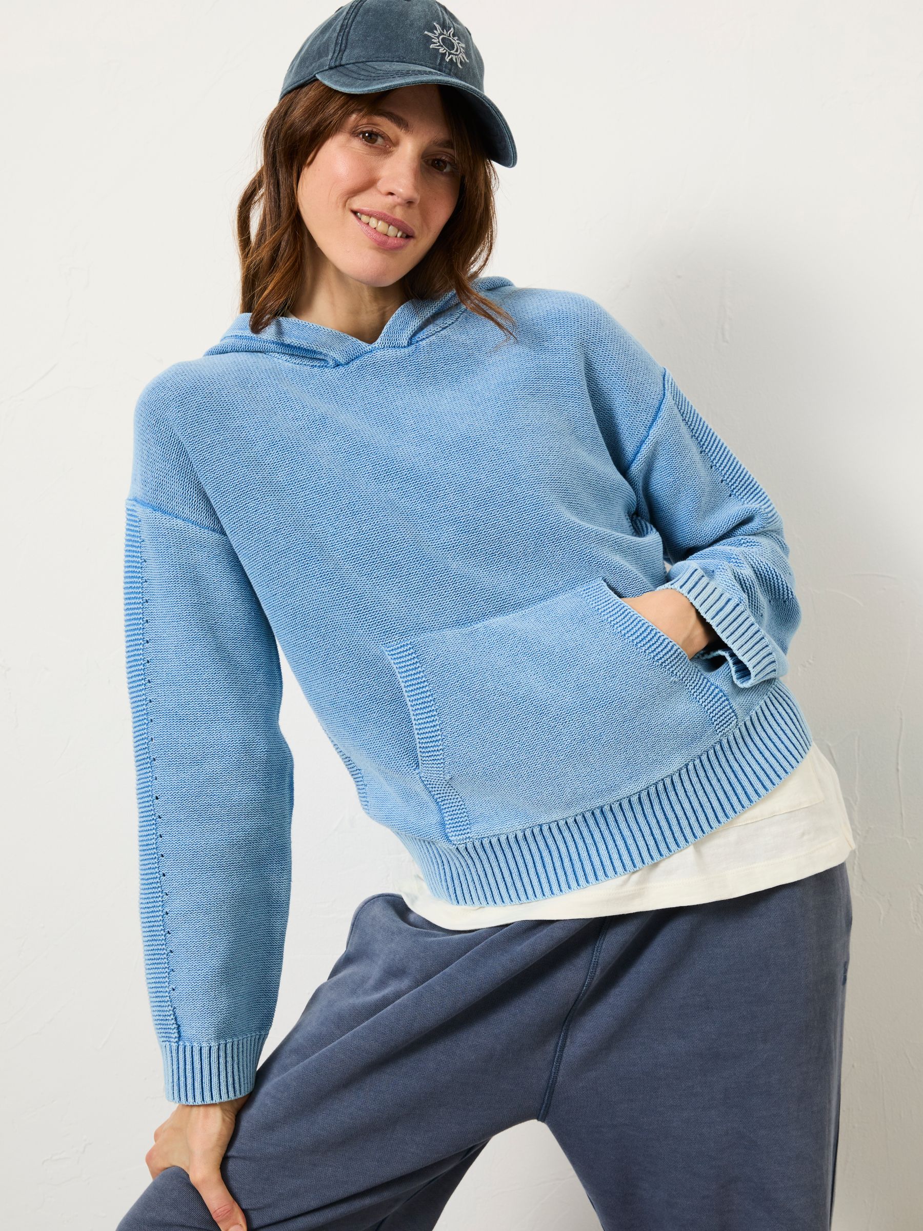 Blue Lana Laundered Knitted 100% Cotton Hoodie FatFace