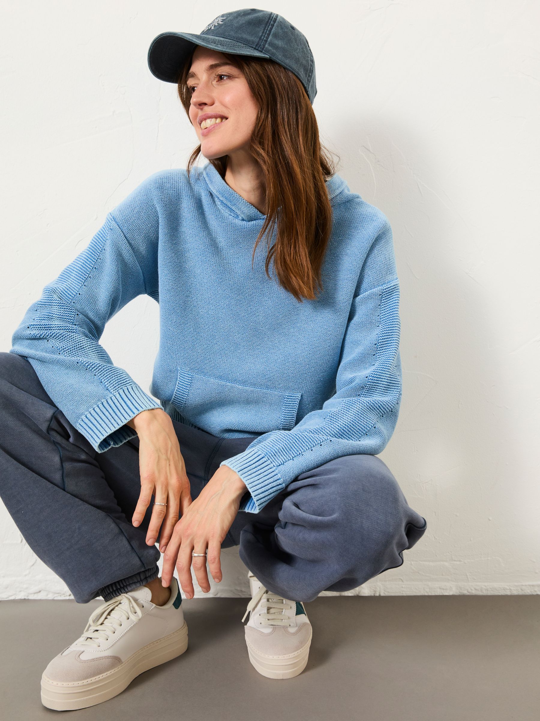 Blue Lana Laundered Knitted 100% Cotton Hoodie - Image 4 of 10