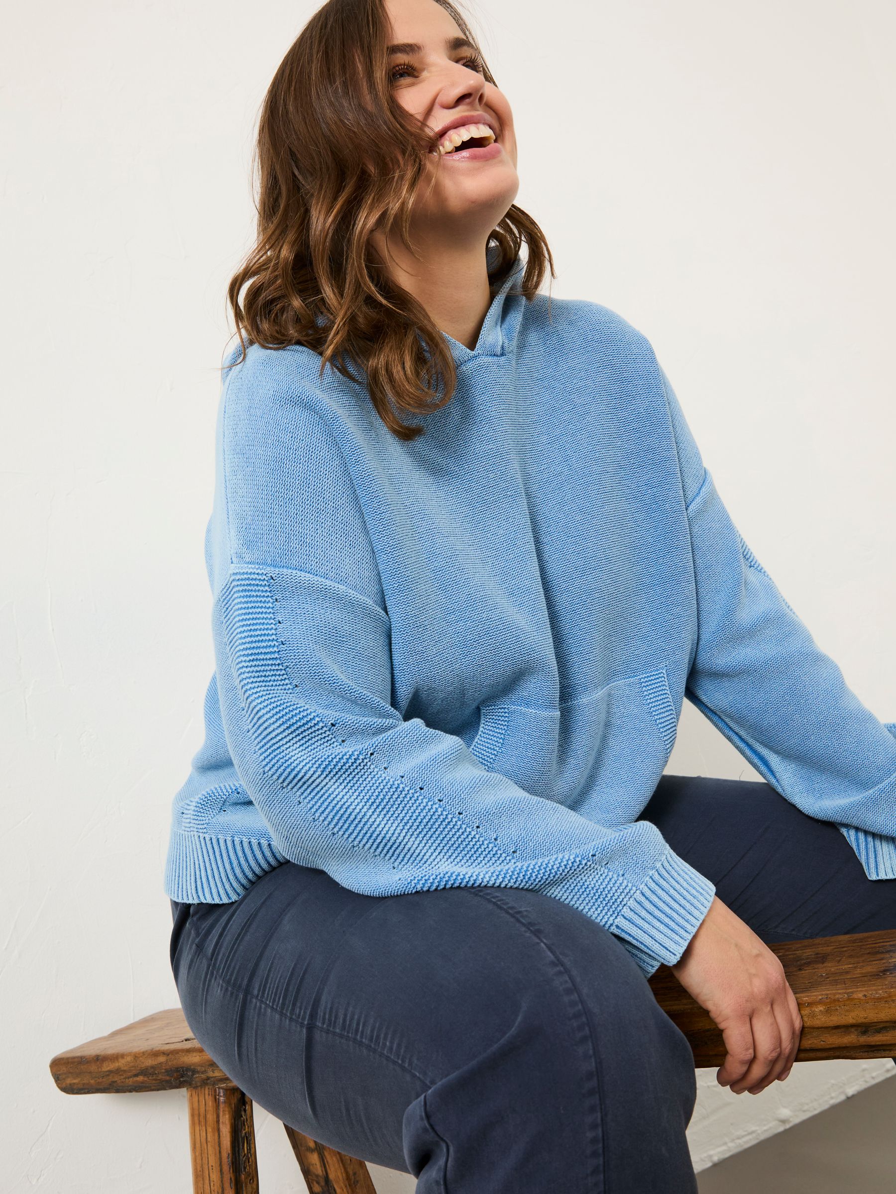 Blue Lana Laundered Knitted 100% Cotton Hoodie - Image 6 of 10